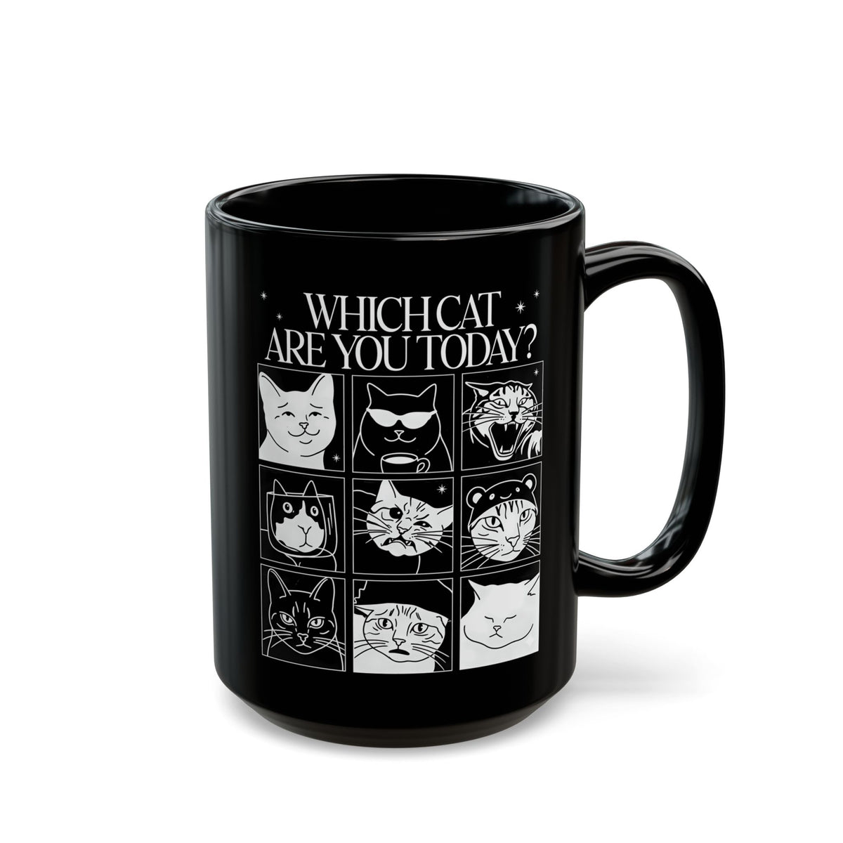 Which Cat You Choose Today Black Mug — Playful Cat Lover Graphic Mug