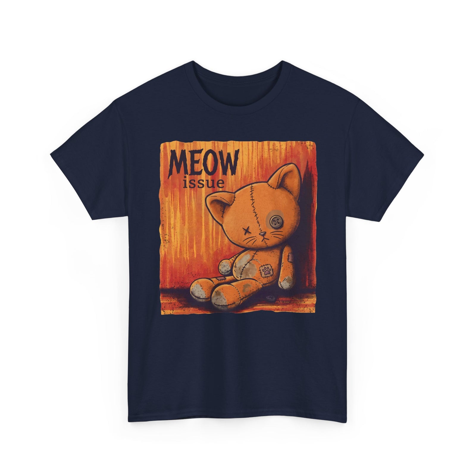 Meow Issue Stitched Plush Cat — Nu-Metal Parody Graphic Art