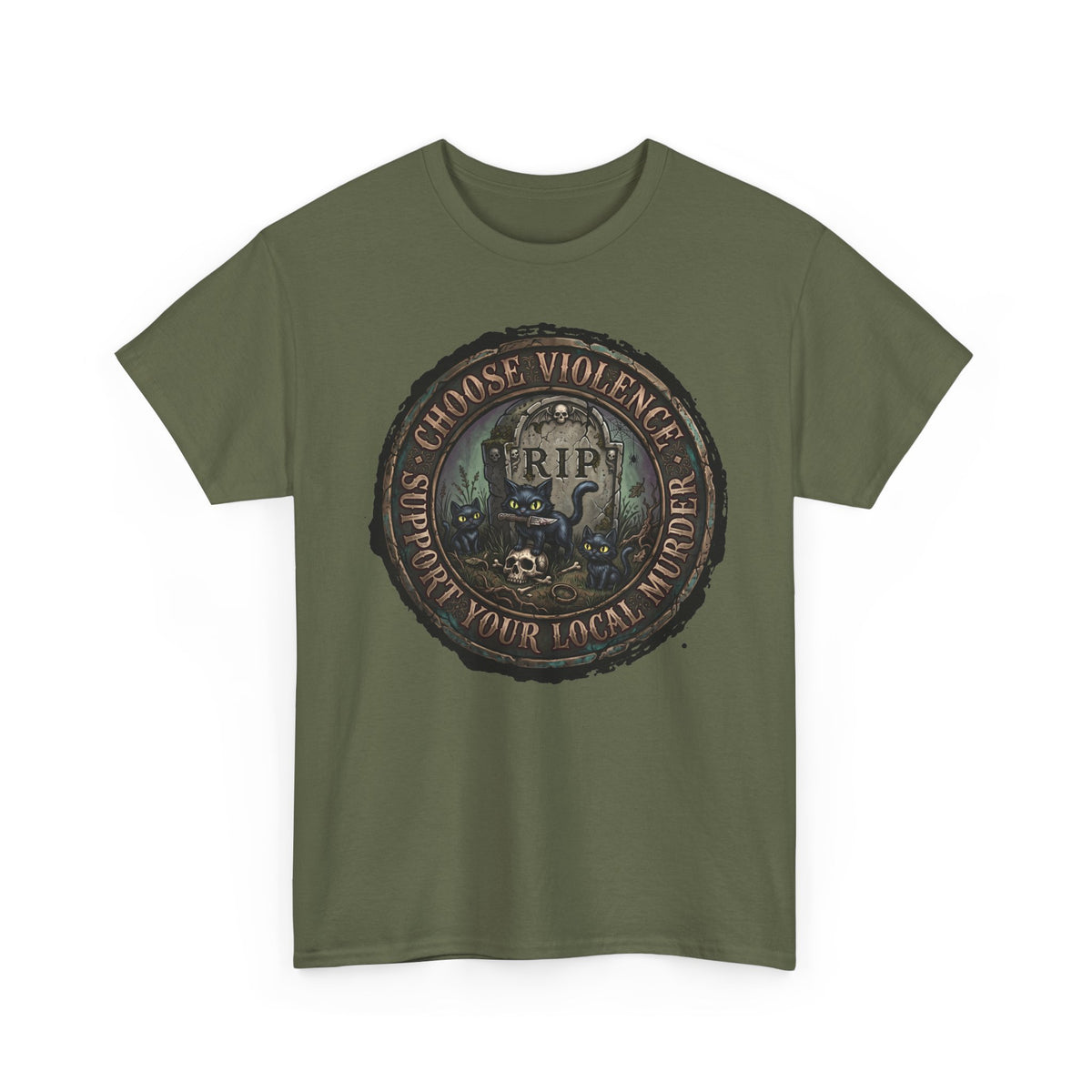 Choose Violence Support Your Local Murder Shirt — Gothic Knife Black Cat T-Shirt