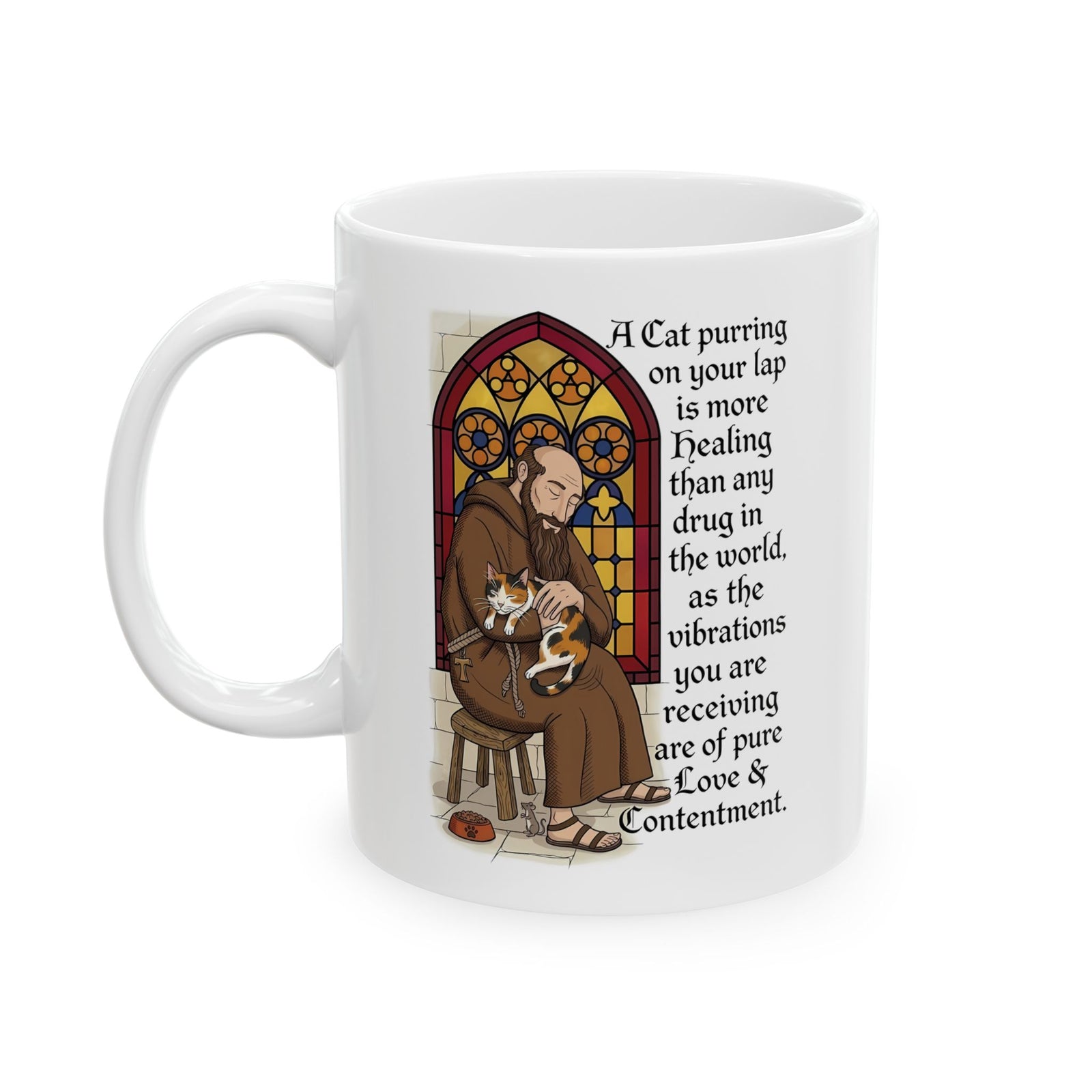 Saint Anthony the Abbot Ceramic Mug — Patron Saint of Animals with Cats Graphic