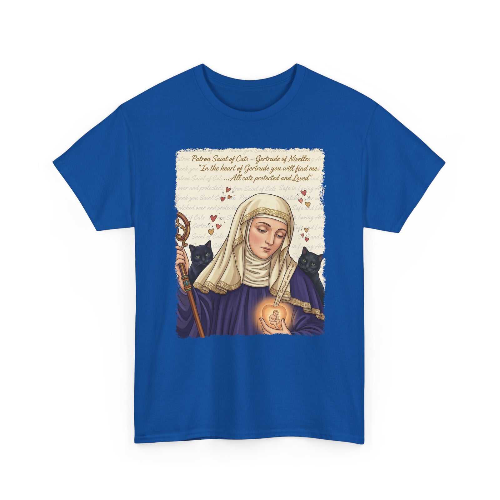 Gertrude of Nivelles "All Cats Protected and Loved" T-Shirt