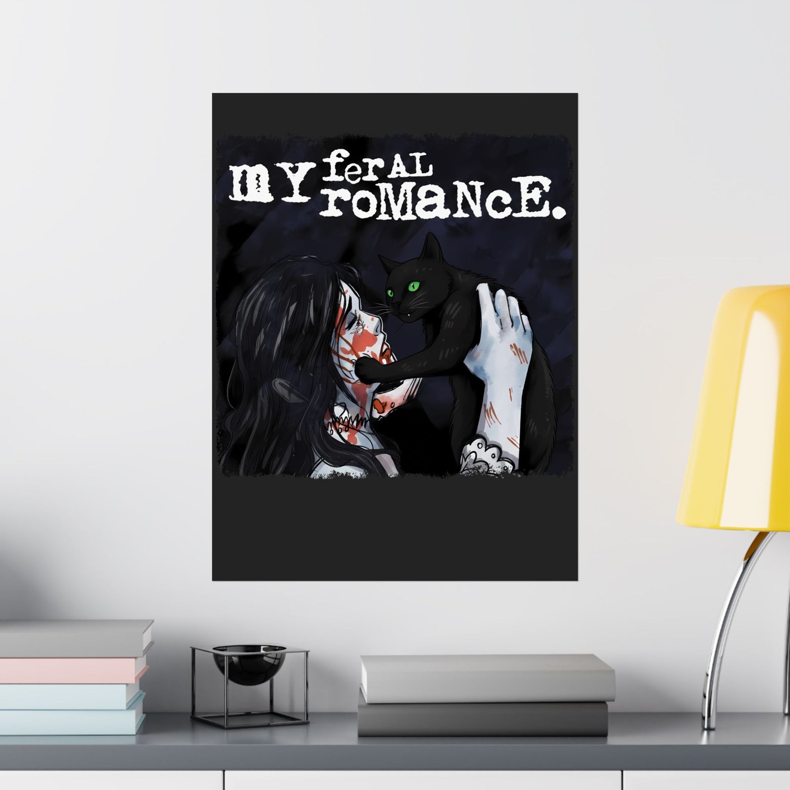 Cat Romance Poster Cute Cat & Human Love Illustration
