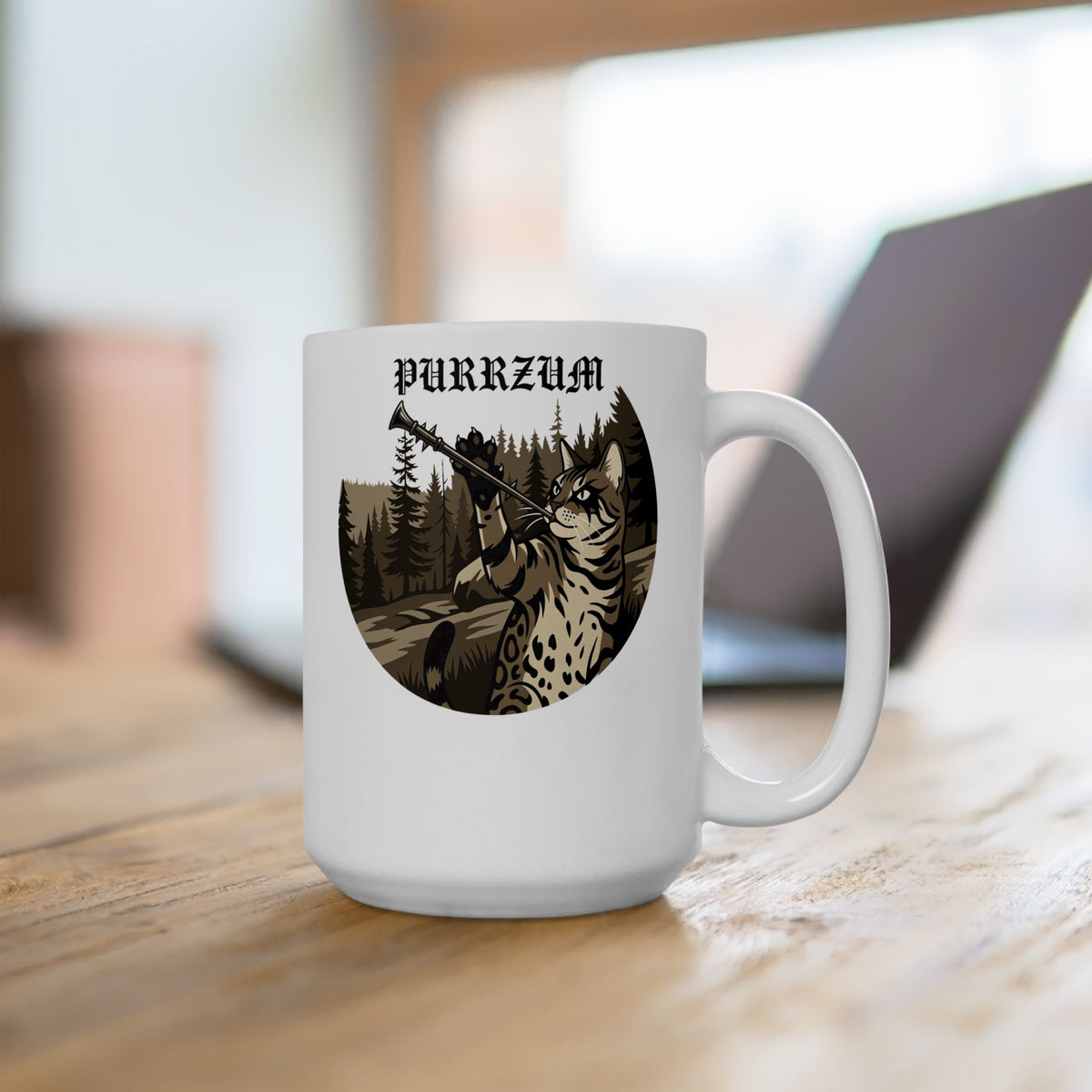 Funny Black Metal Cat Mug | Purrzum Corpse Paint Ceramic Mug