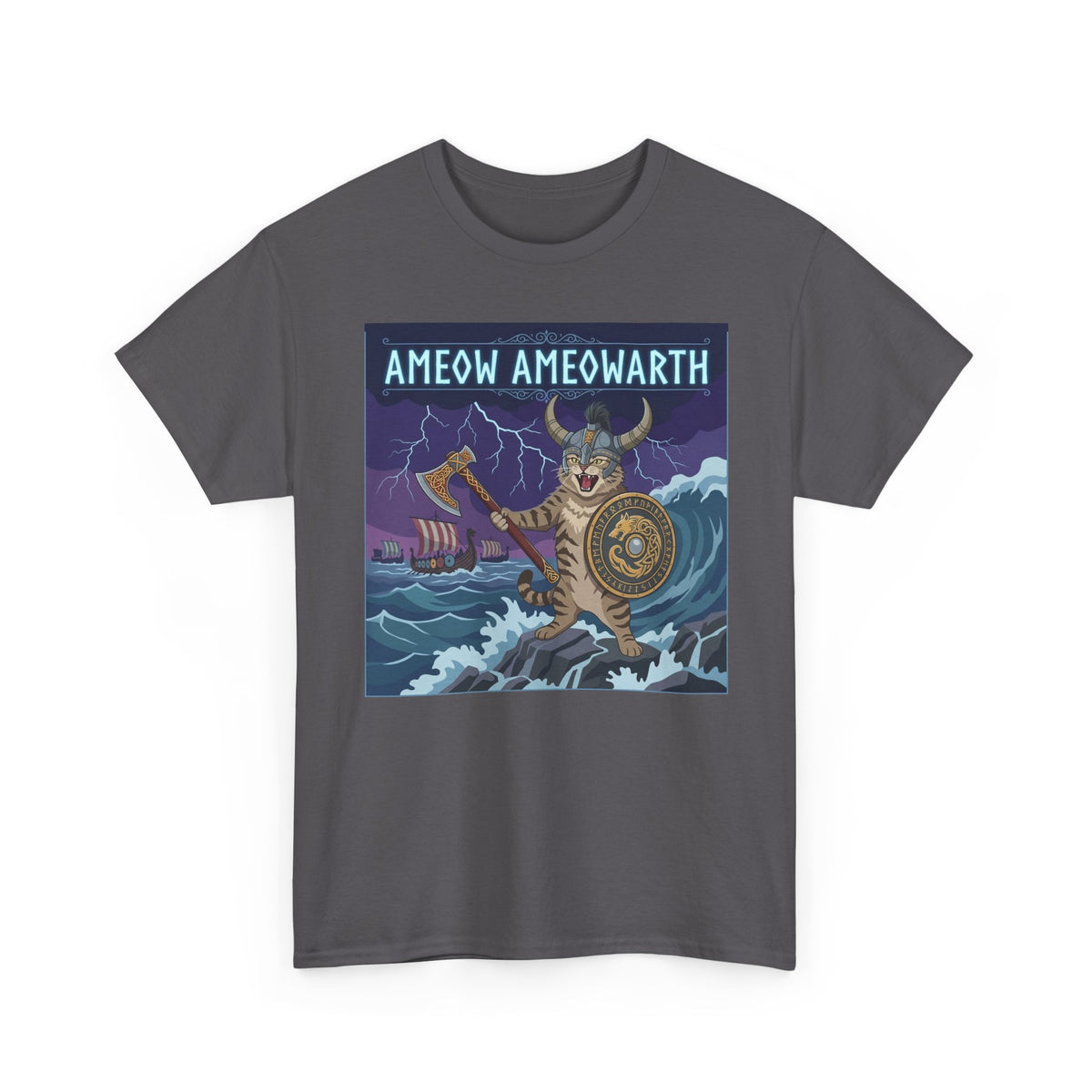 Ameow Ameowarth Cat Viking T-Shirt — Funny Viking Cat Graphic Tee