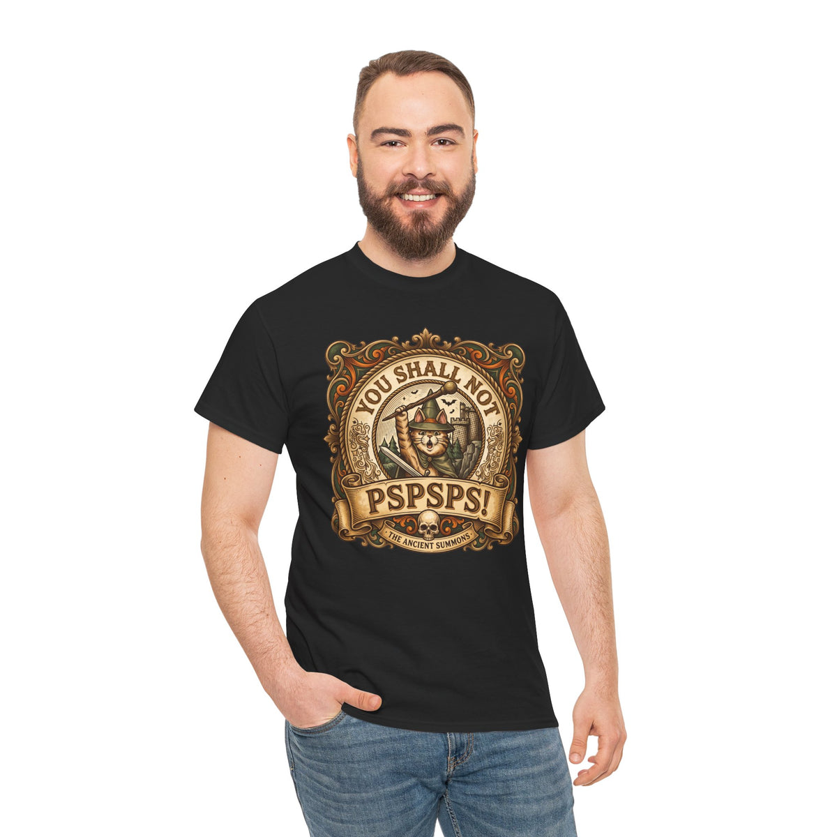You Shall Not Pspsps Ancient Summons Cat Shirt — Fantasy Wizard T-Shirt