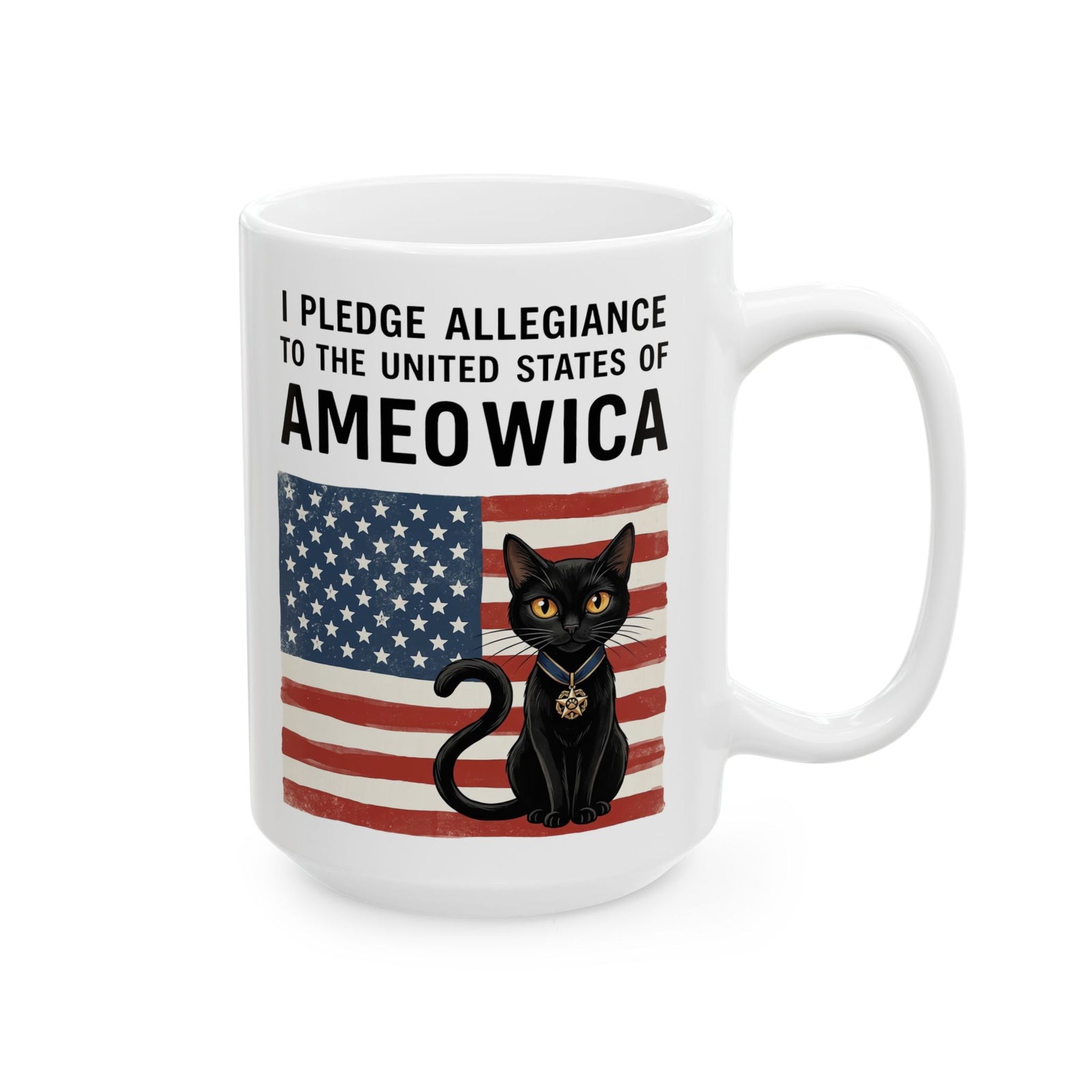 United States of Ameowica Funny Patriotic Black Cat Ceramic Mug