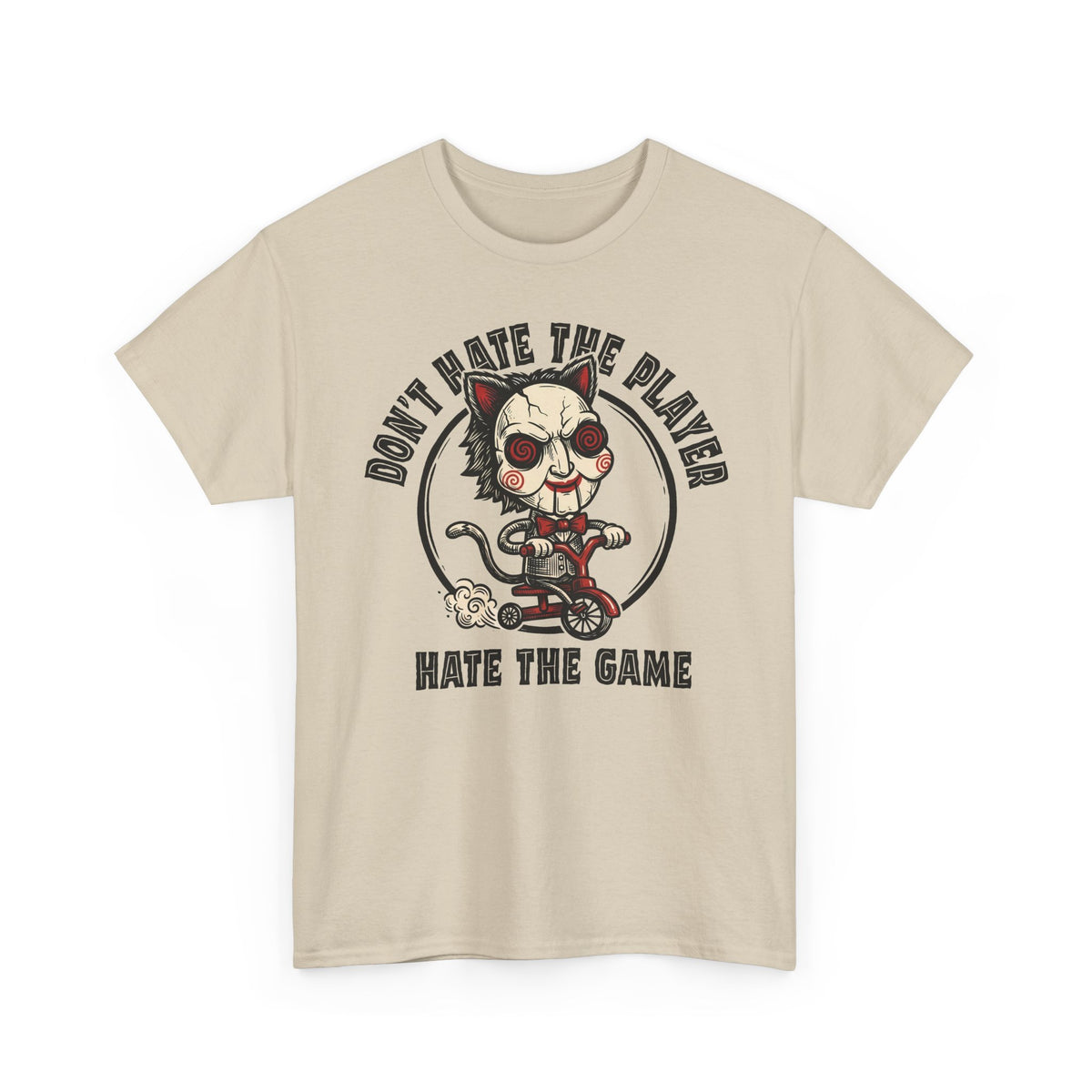 Don't Hate The Player Hate The Game SAW Cat T-Shirt — Funny Jigsaw Puppet Tee
