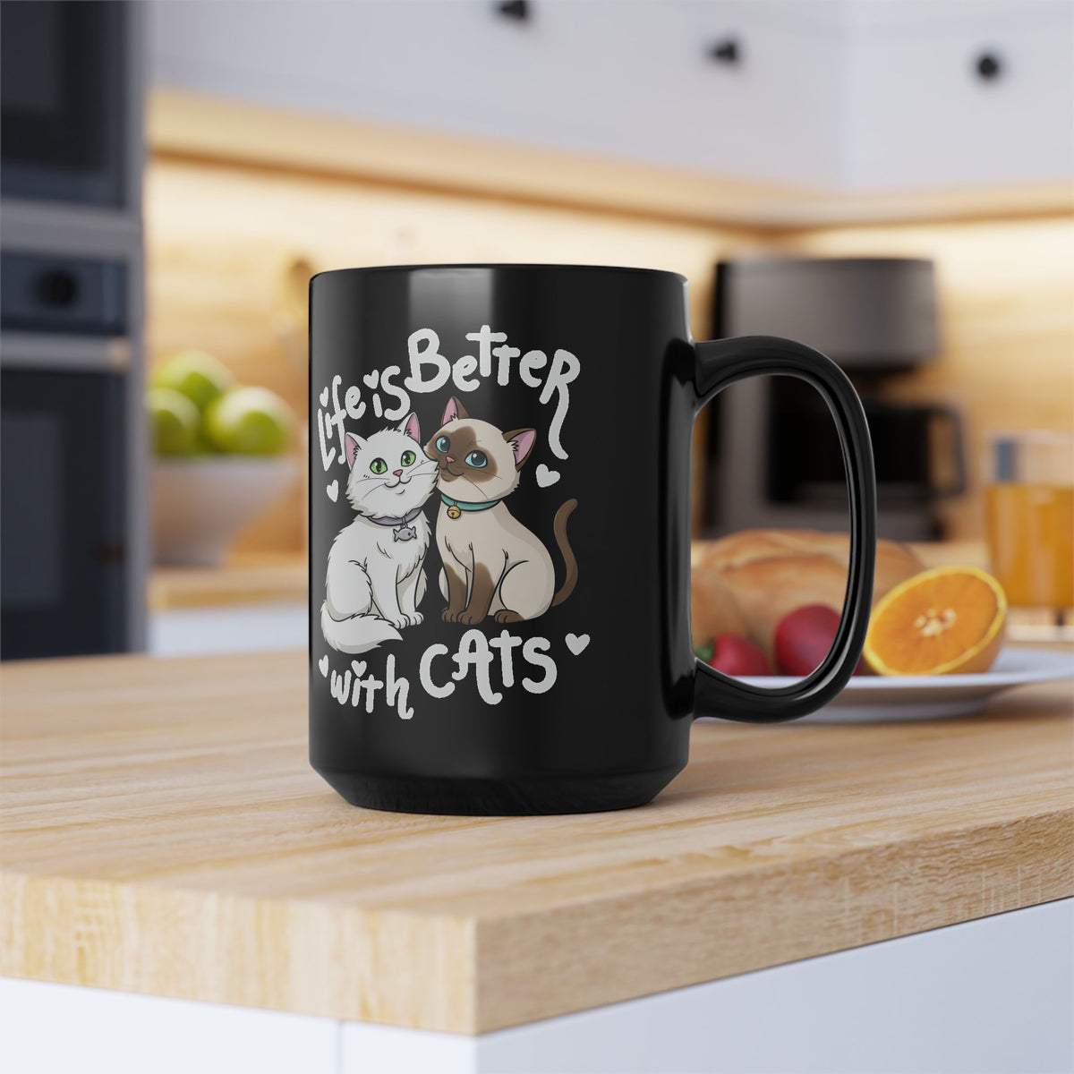 Life is Better with Cats Black Mug - Cute Cat Lover Gift Mug