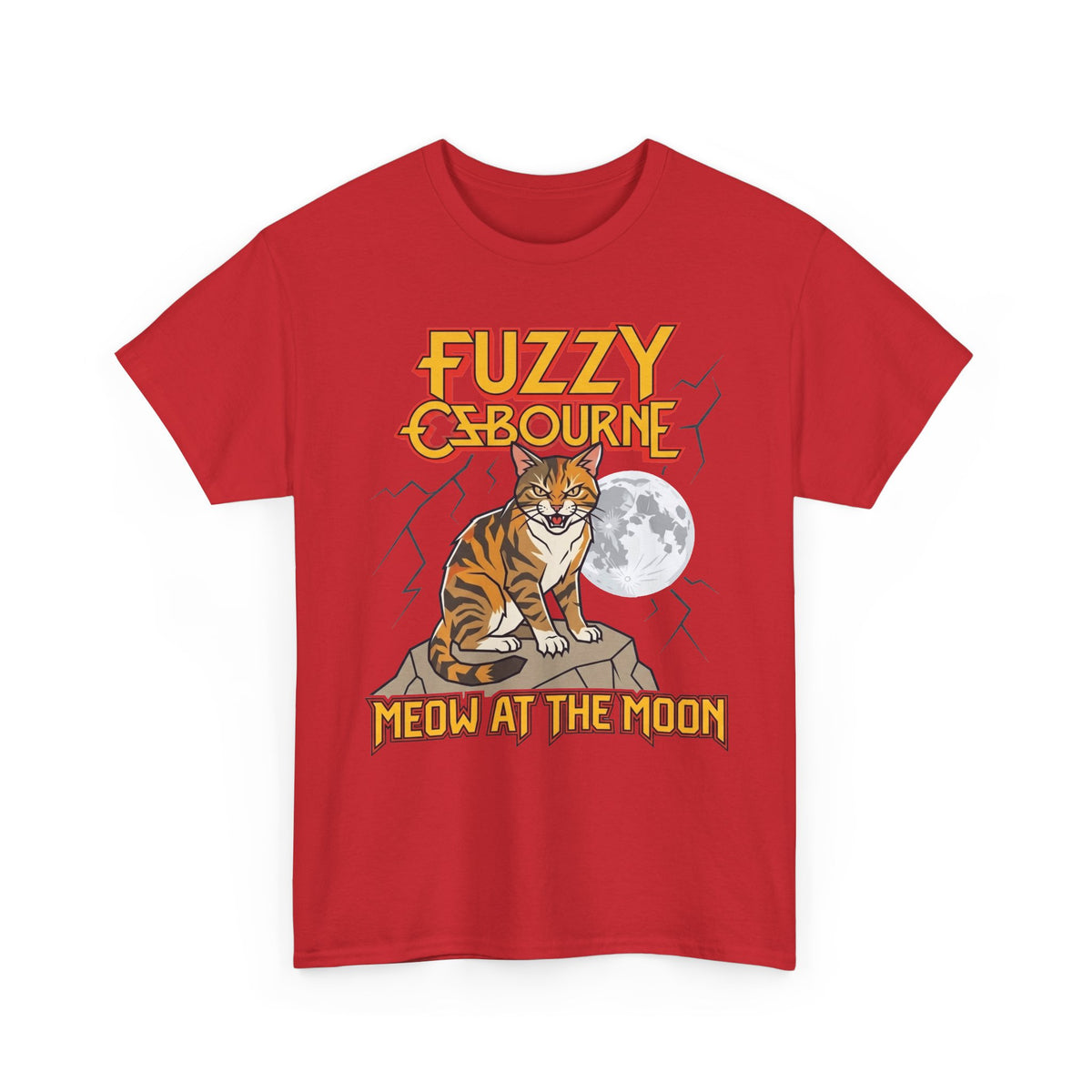 Fuzzy Osbourne "Meow at the Moon" Graphic Tee - Retro Cat Band Shirt