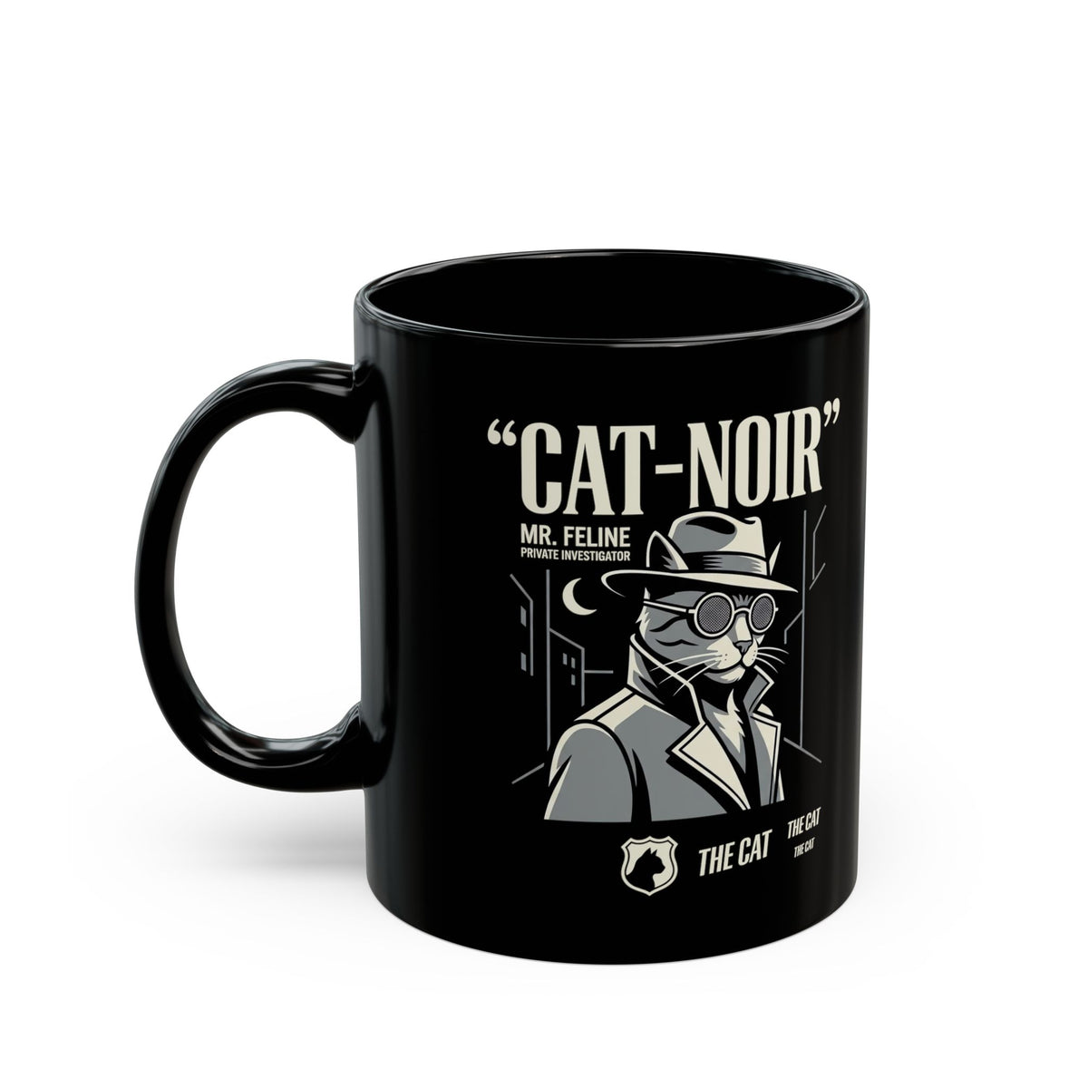 Detective Cat Black Mug — Vintage Noir Graphic Mug