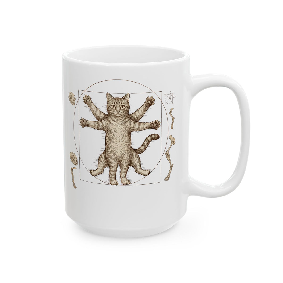Vitruvian Cat Ceramic Mug — Anatomical Cat Art Mug