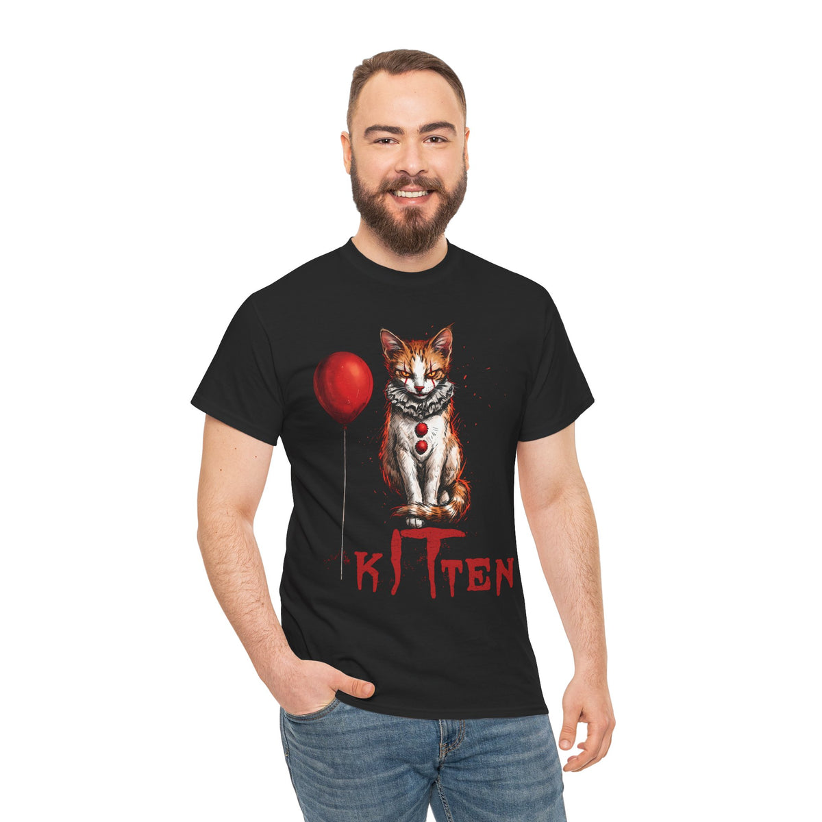 KITTEN Horror Clown T-Shirt — Spooky Orange Tabby Clown Cosplay Apparel