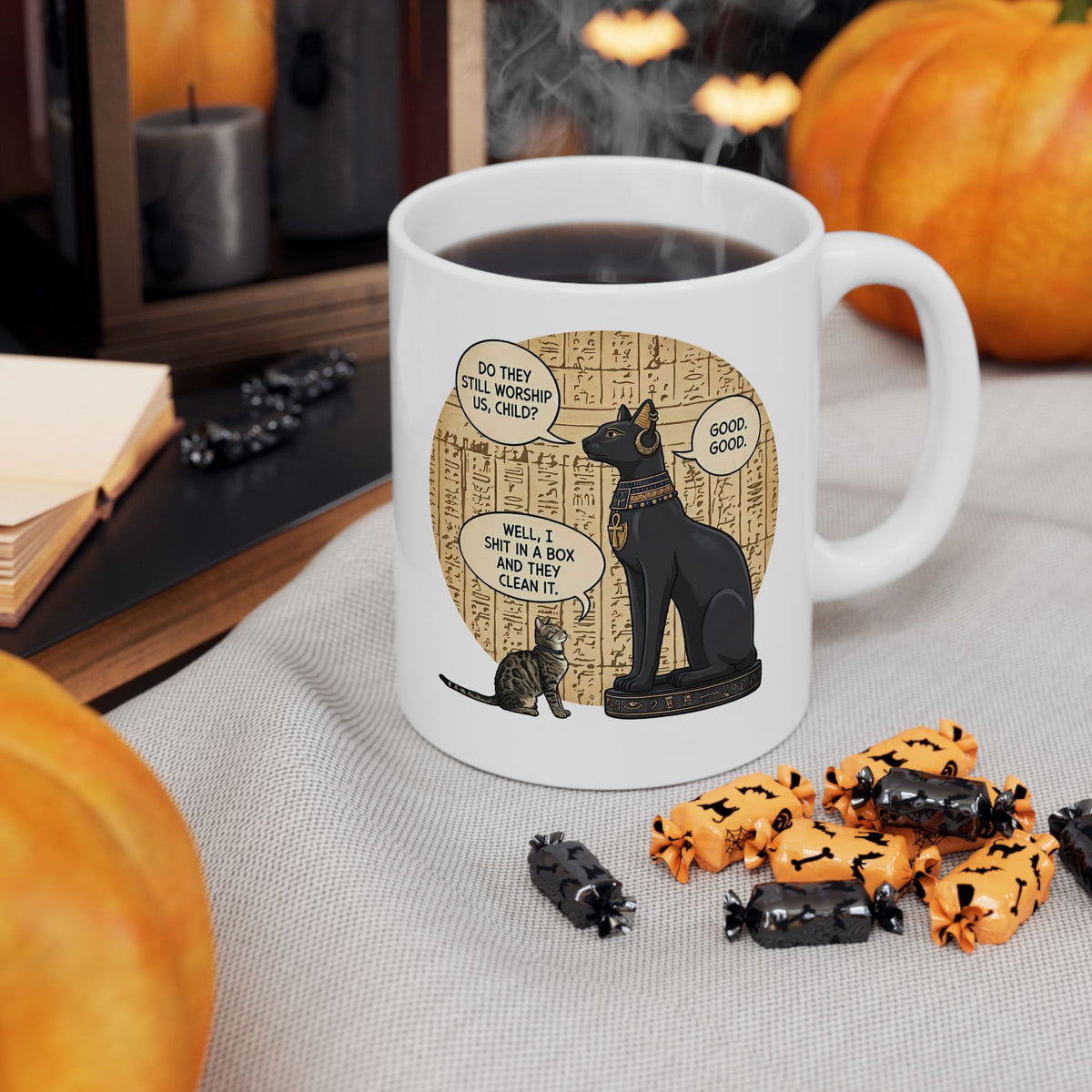 Do People Still Worship Cats? Funny Ceramic Mug — Novelty Cat Lover Mug