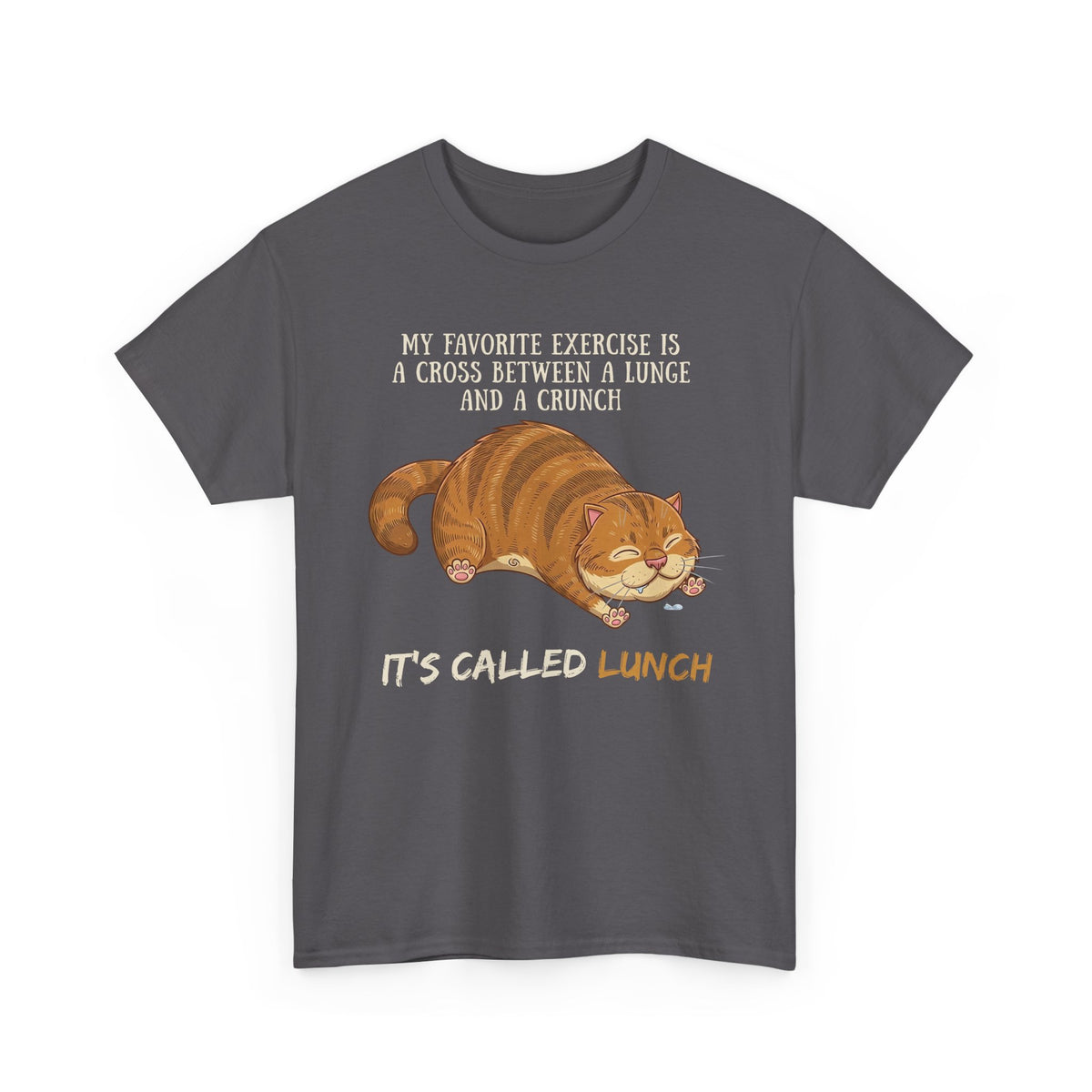 Funny Workout Cat T-Shirt — "Lunge Crunch Lunch"