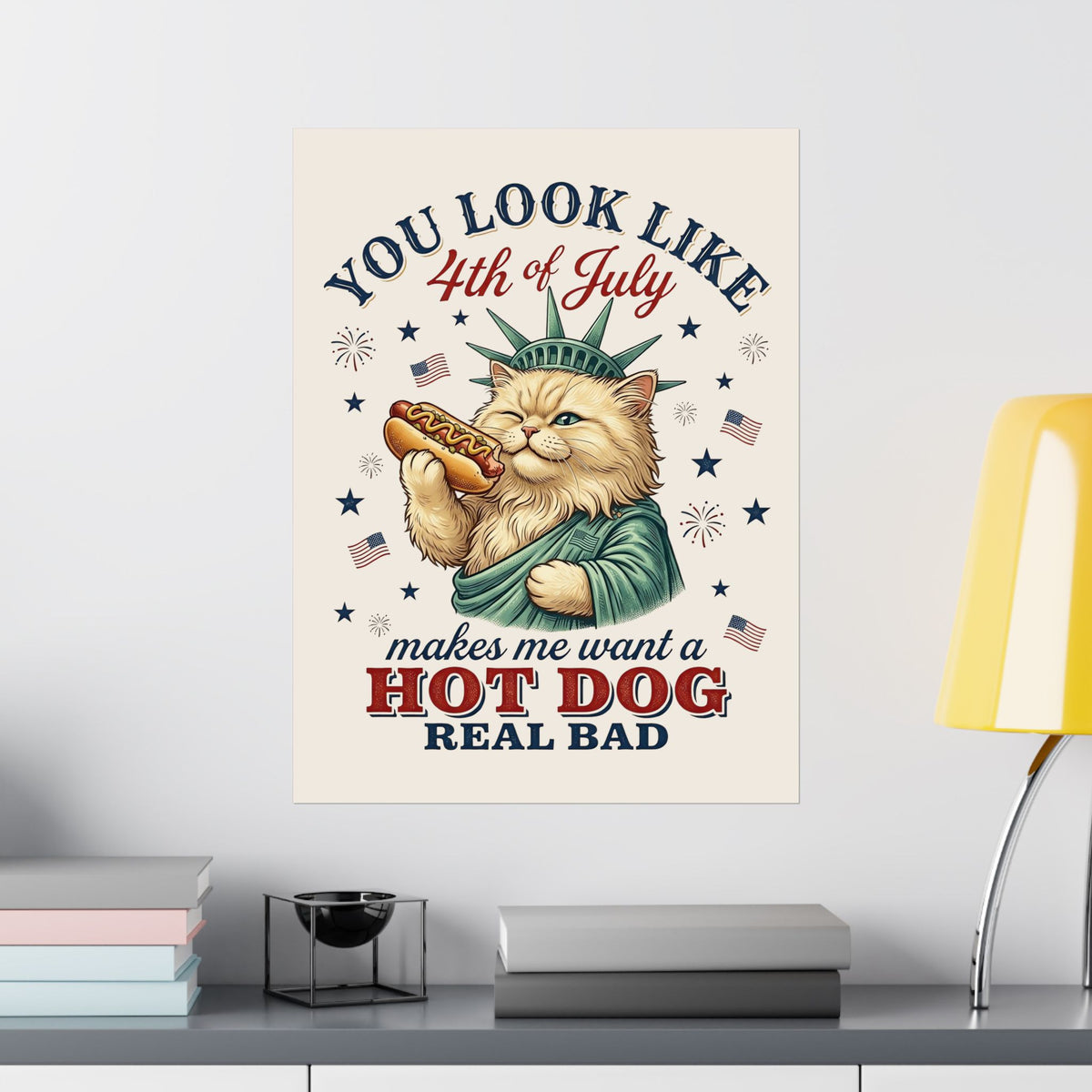 4th of July Cat & Hot Dog Poster — Patriotic Fourth of July Poster