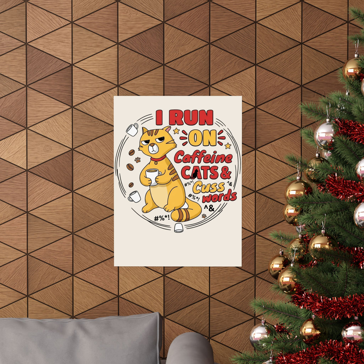 Caffeine, Cats & Cuss Words Poster Funny Cat Lover Coffee Poster