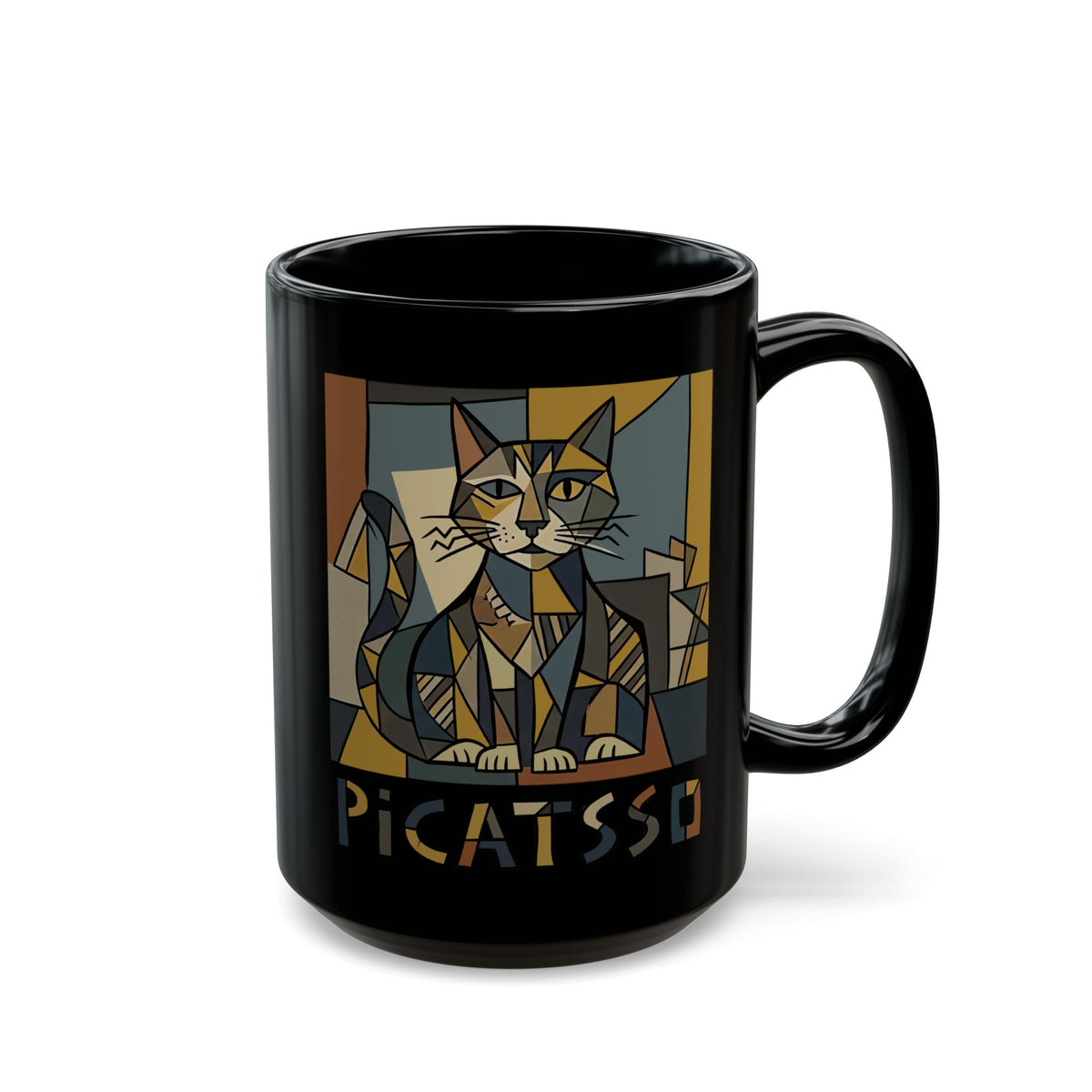 Picatsso Cat Art Black Mug — Playful Cat Picasso Design