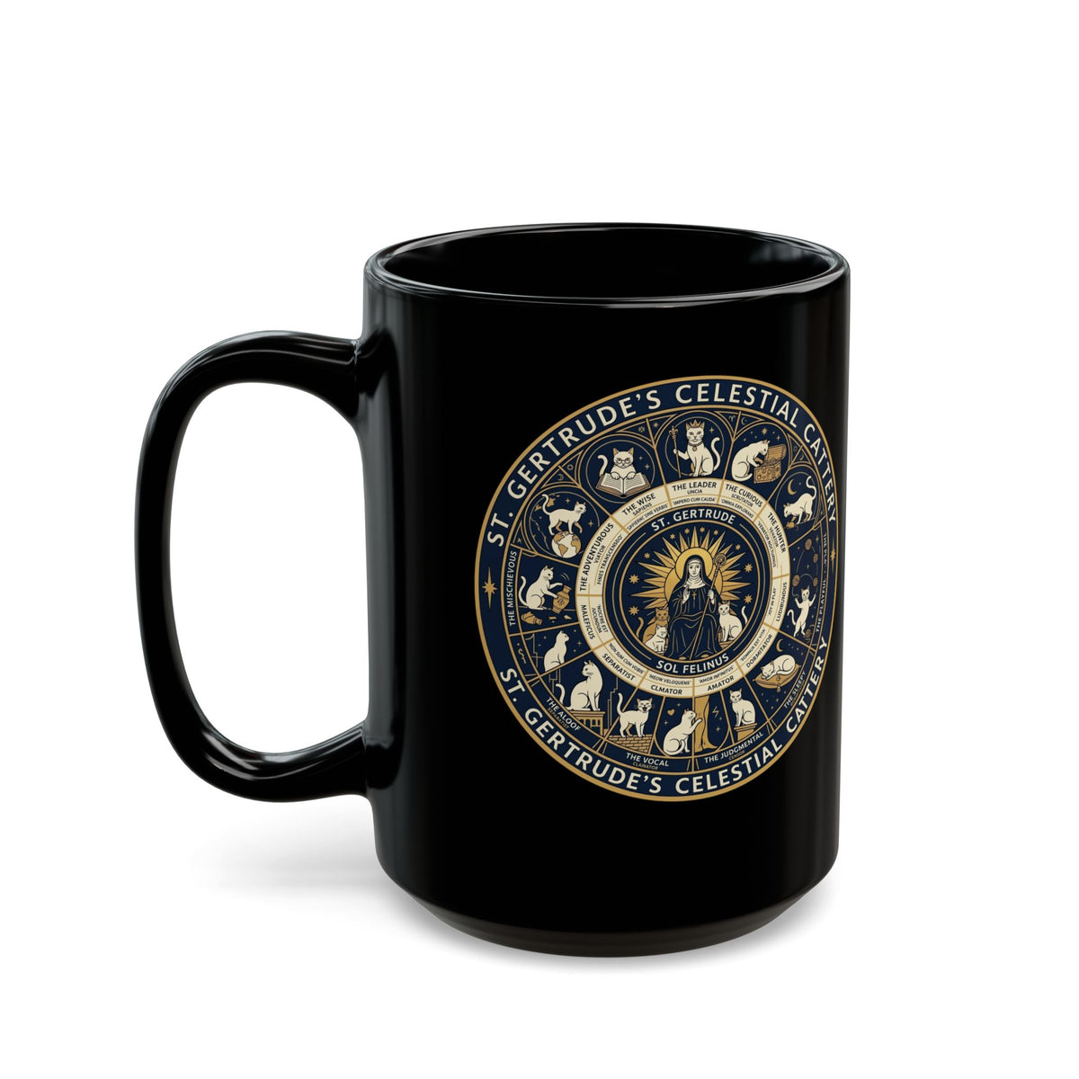 Saint Gertrude Gothic Cat Zodiac Black Mug
