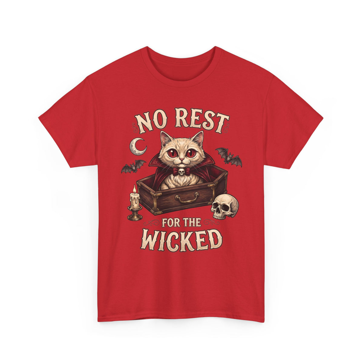 No Rest For The Wicked Vampire Cat Coffin Shirt — Gothic Halloween Tee