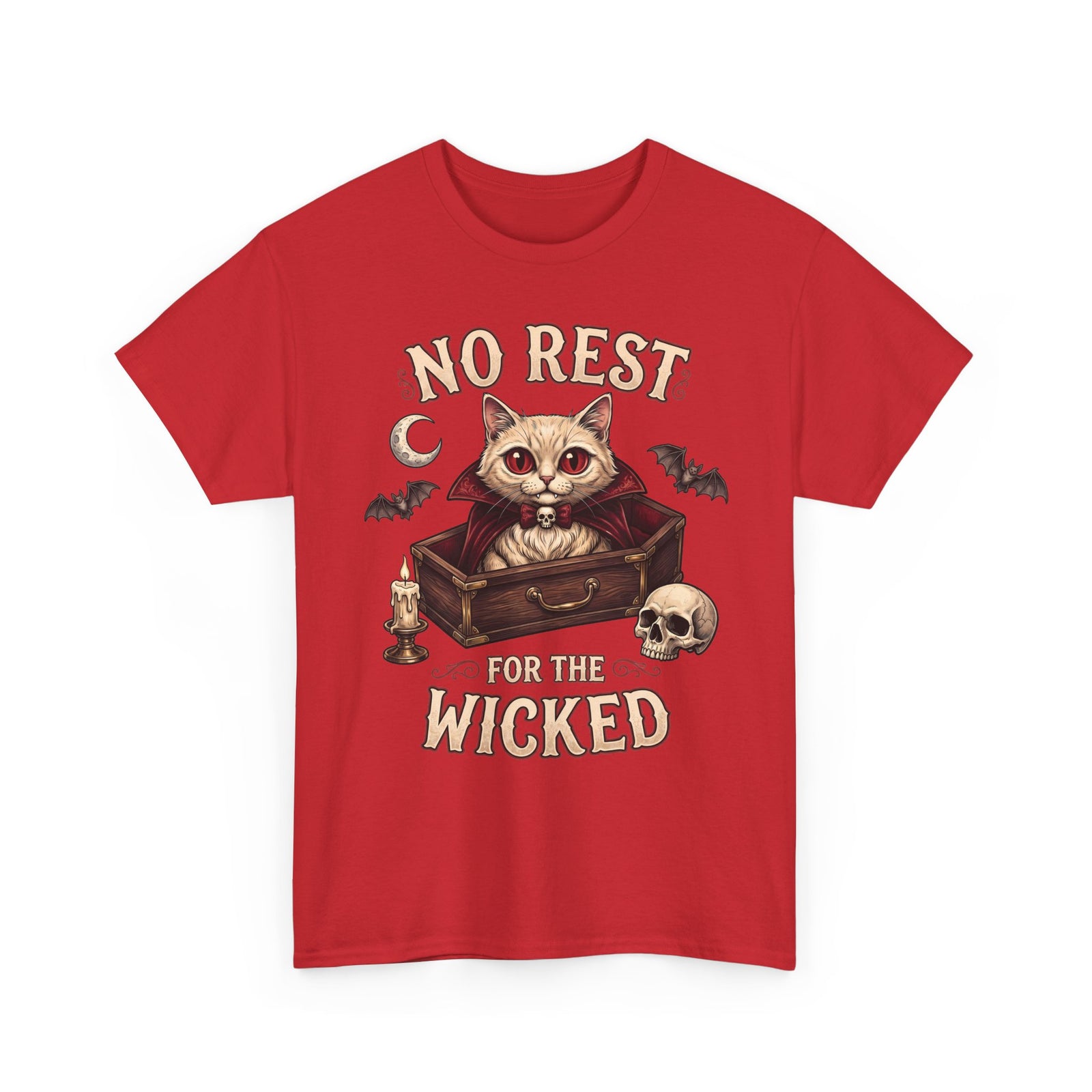 No Rest For The Wicked Vampire Cat Coffin Shirt — Gothic Halloween Tee