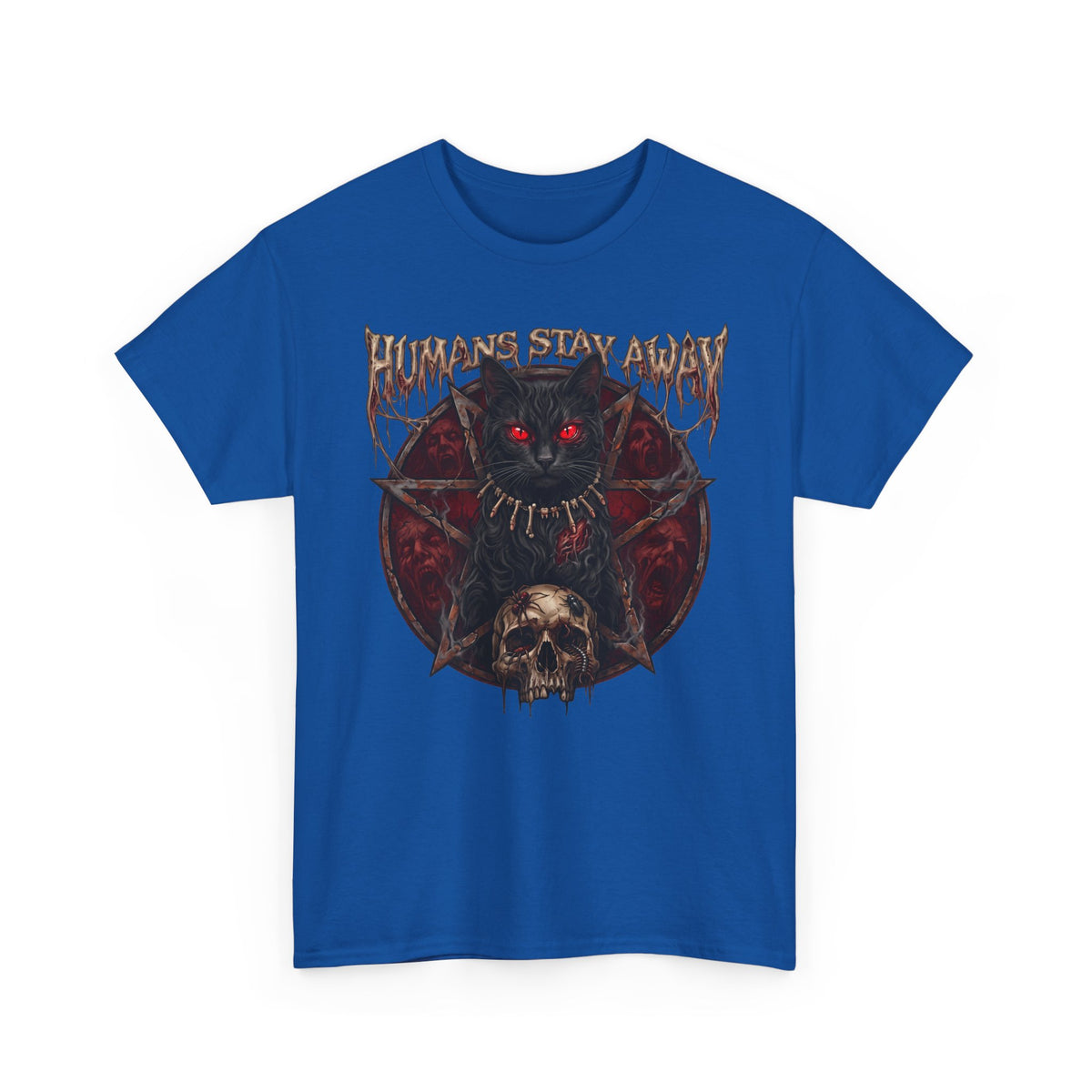 Humans Stay Away Occult Black Cat Shirt — Heavy Metal Pentagram T-Shirt