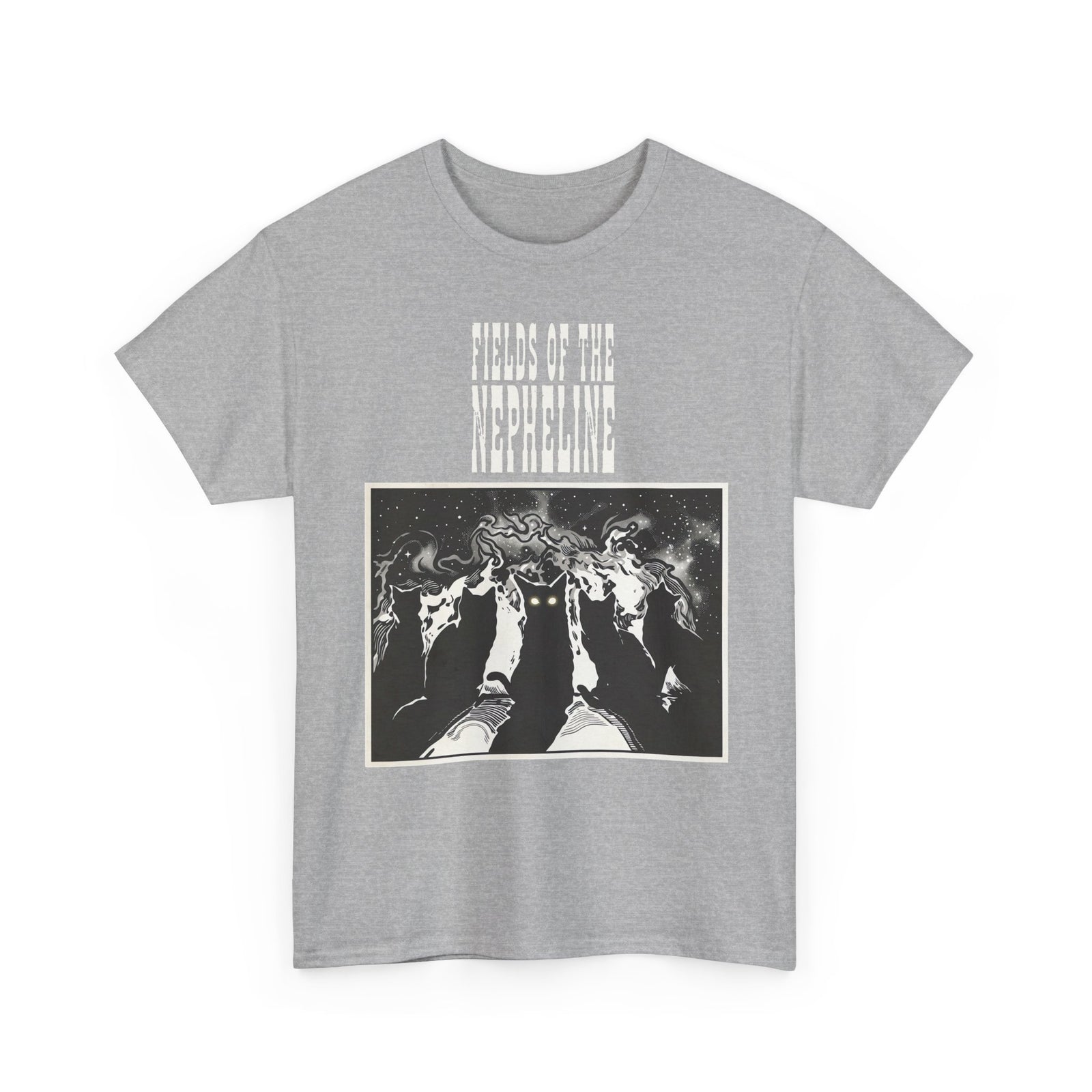 Black Cat Nepheline Graphic Tee — Gothic Band-Style Black T-Shirt