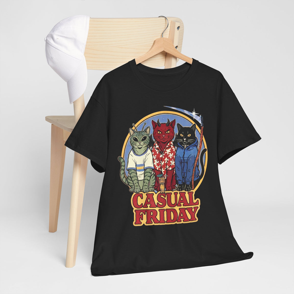 Casual Friday Cat T-Shirt — Funny Alien Devil Grim Reaper Tee