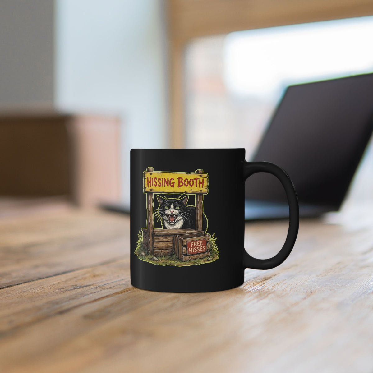Hissing Booth Cat Black Mug