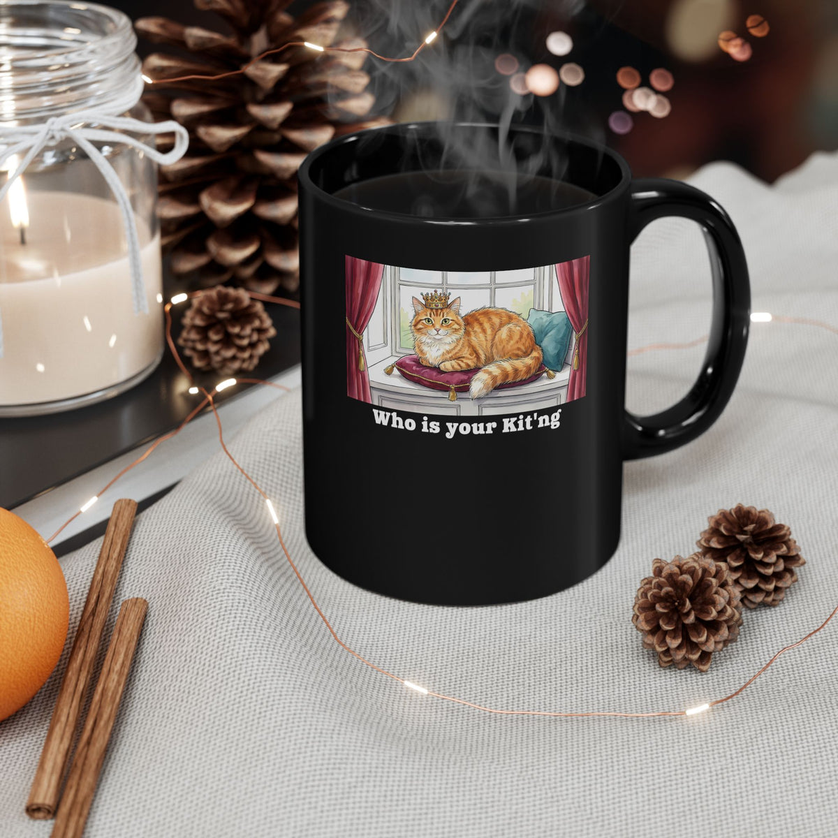King Cat "Who Is Your Kit'ng" Black Mug
