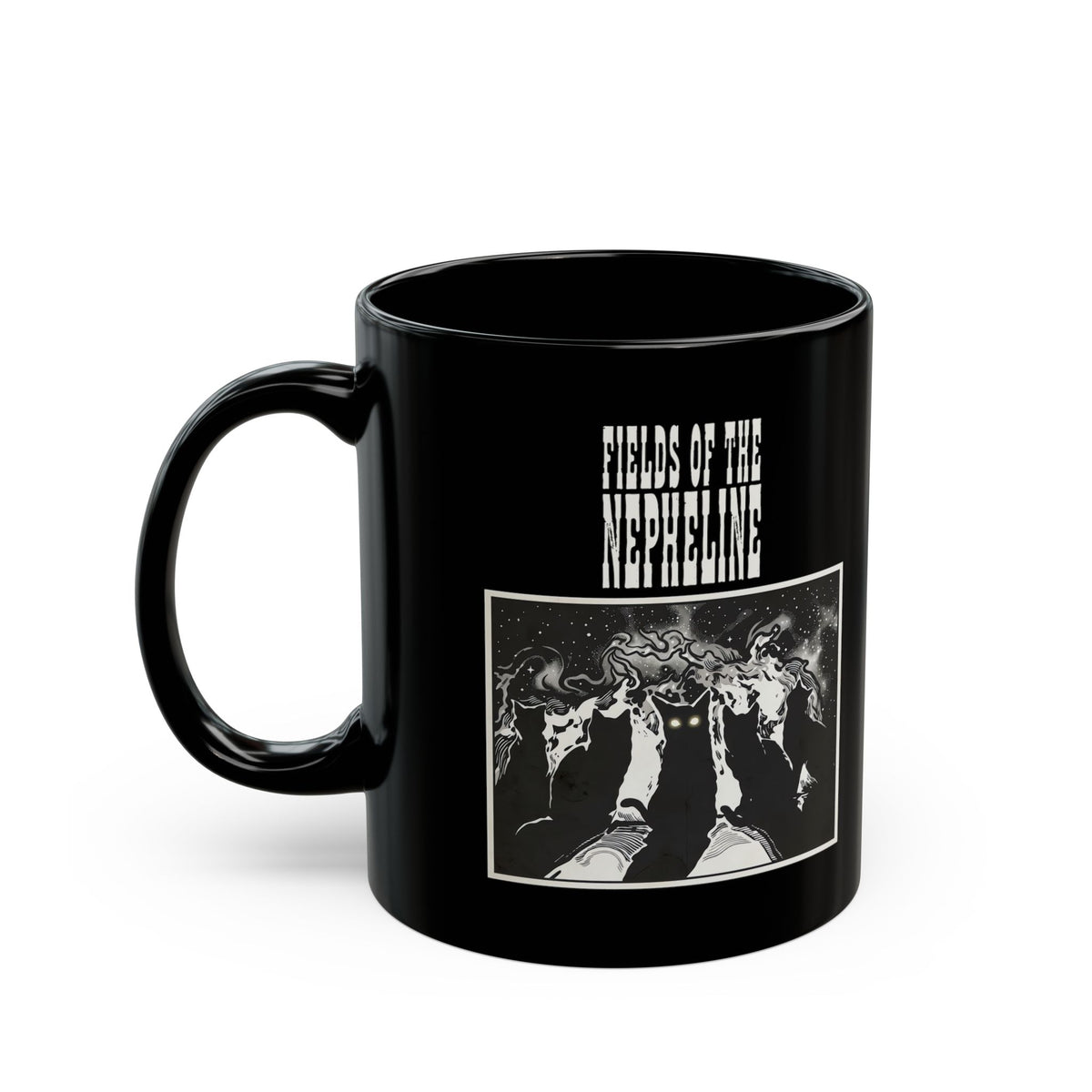 Black Cat Nepheline Graphic Mug — Gothic Band-Style Black Black Mug