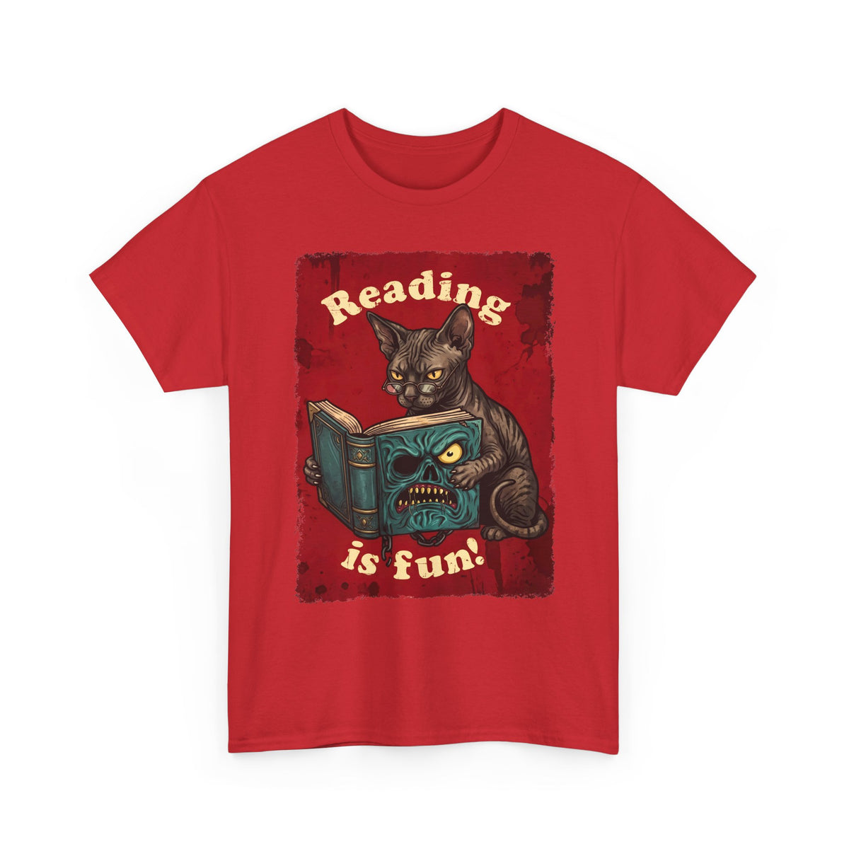 Reading Is Fun Necronomicon Sphynx Cat T-Shirt — Evil Dead Horror Book Tee