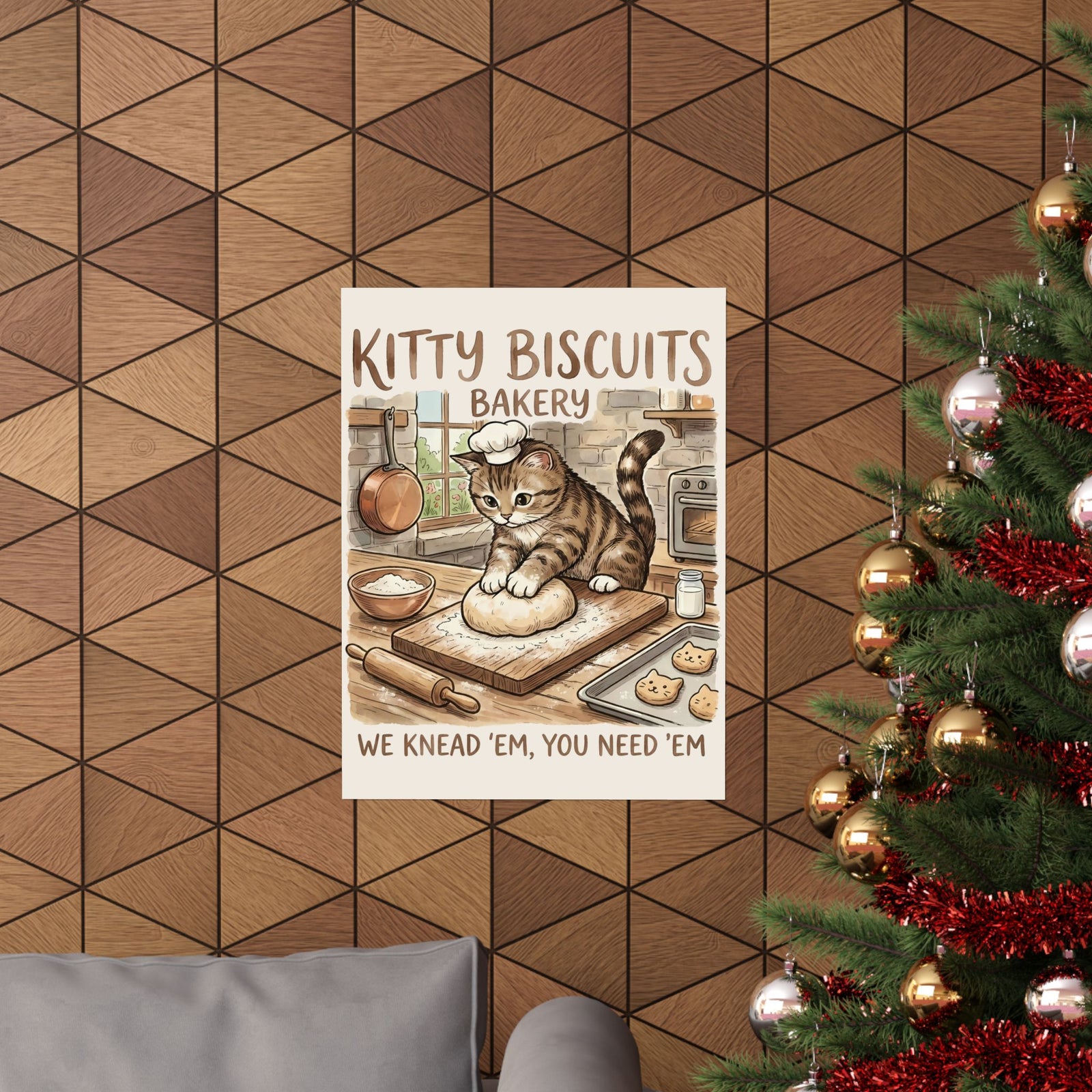 Kitty Biscuits Bakery Poster — "We Knead 'Em We Need 'Em" Cat Bakery Poster