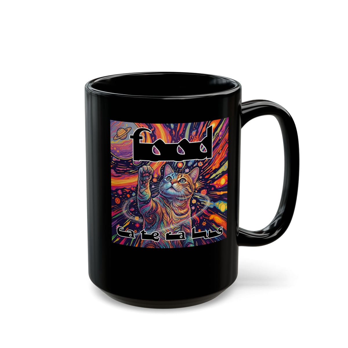 Funny Progressive Metal Cat Black Mug — Progressive Metal Band Cat Graphic Mug