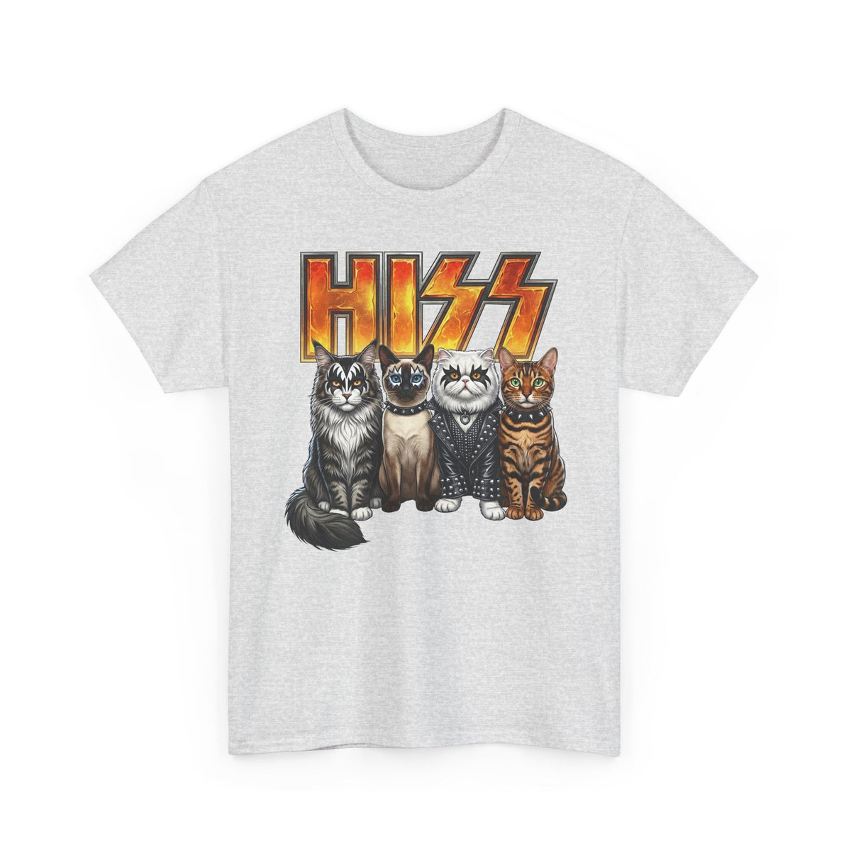 Heavy Metal Cat Hiss T-Shirt — Retro Rock Cat Graphic Tee