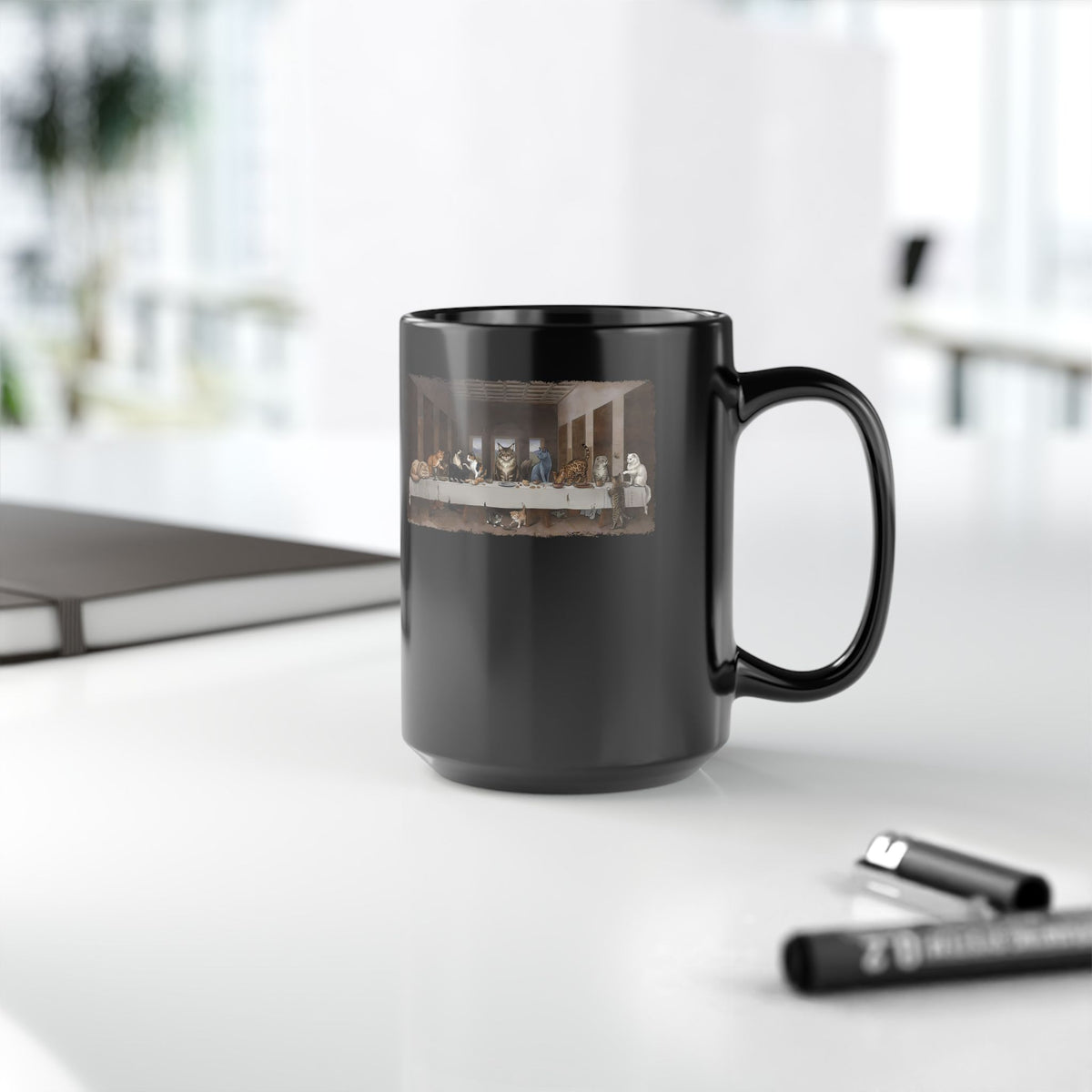 The Cat Supper Black Mug