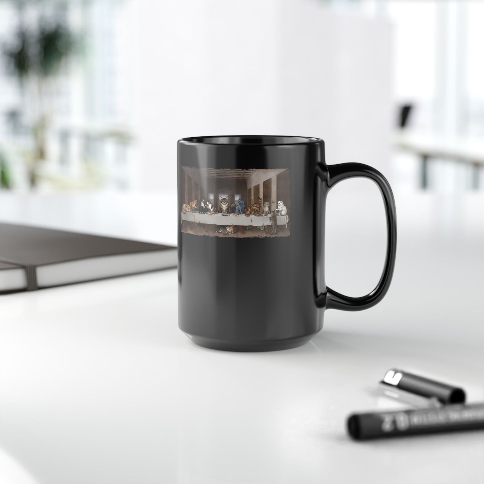 The Cat Supper Black Mug