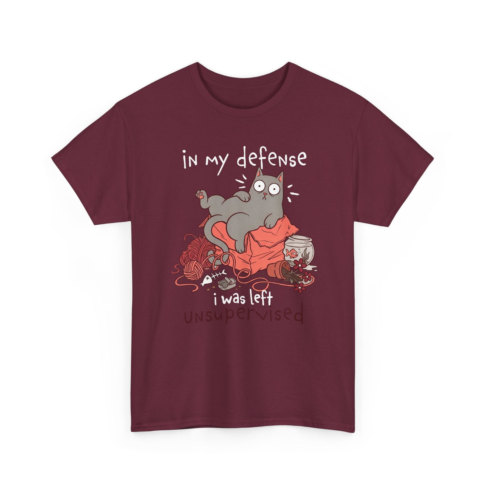 Cute Messy Cat T-Shirt — "In My Defense, I Was Left Unsupervised" Cat Tee
