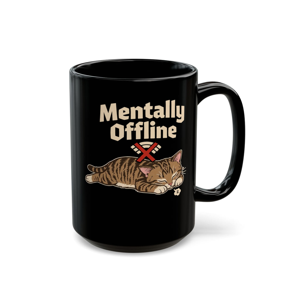 Lazy Cat 'Mentally Offline' Black Mug