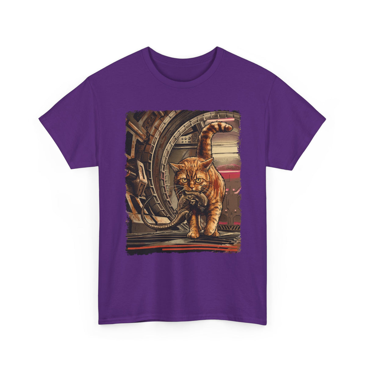Sci-Fi Pest Control Cat T-Shirt — Alien Hunter Orange Tabby Graphic