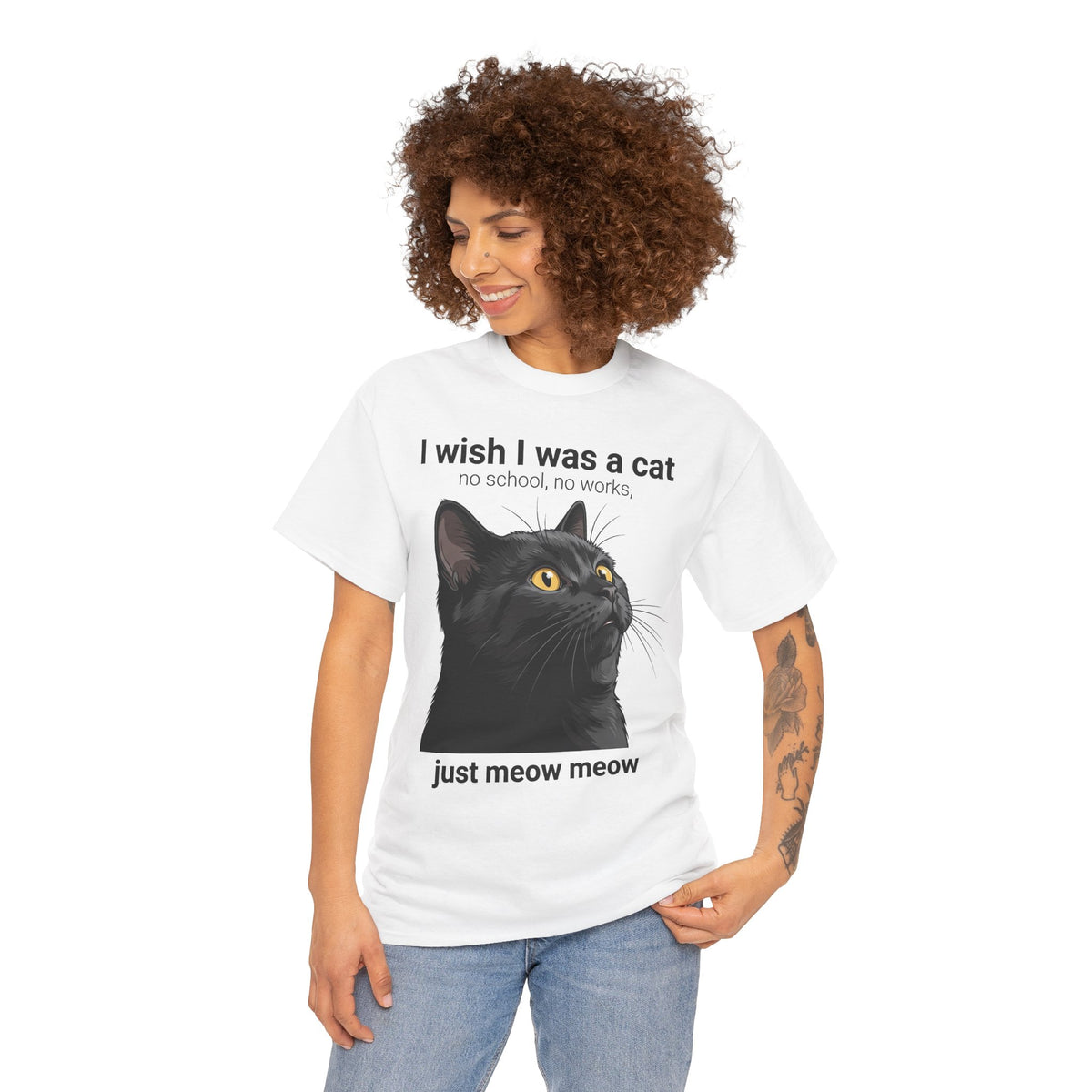 Cat Lover T‑Shirt — "I Wish I Was a Cat, Just Meow Meow" Graphic Tee