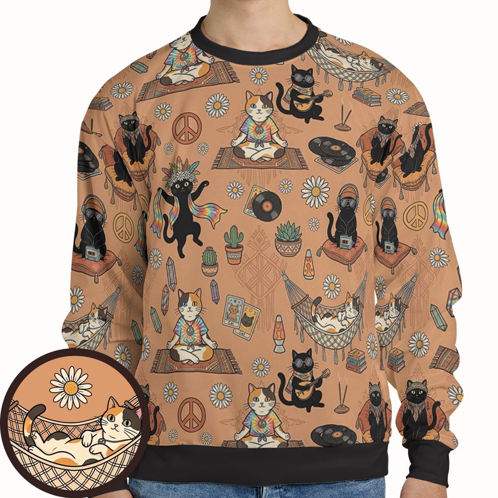 Hippie and Cat Full Print Sweatshirt -  - 1