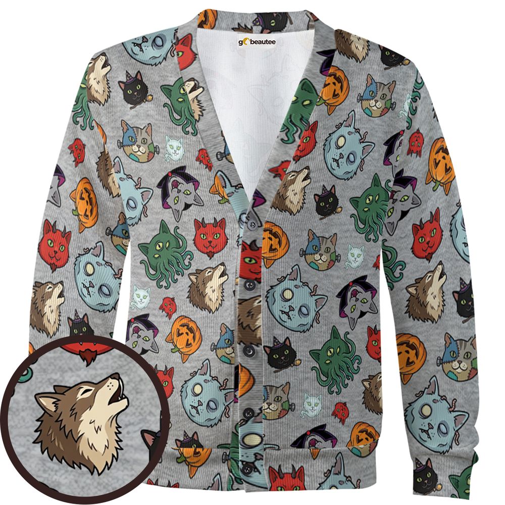 Spooky Monster Cat Mashup Halloween Cardigan -  - 1