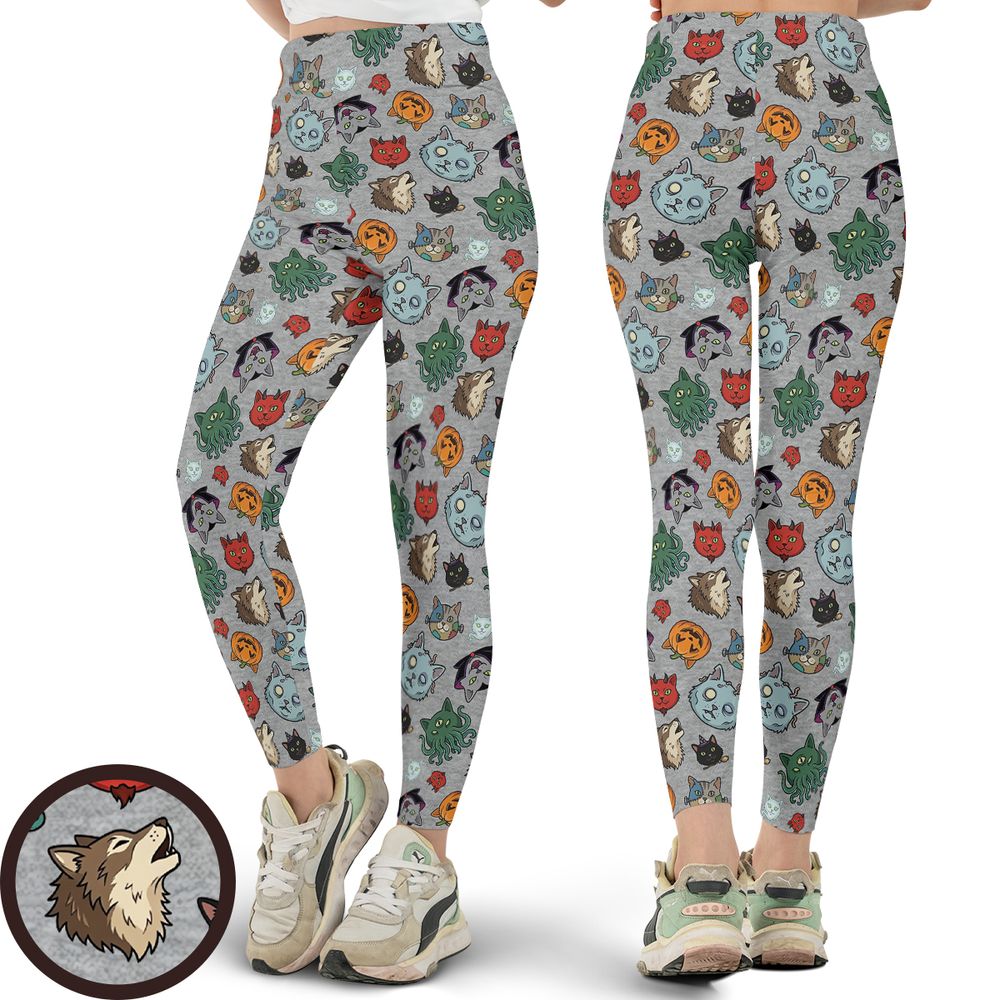 Spooky Monster Cat Mashup Halloween Full Print Legging -  - 1