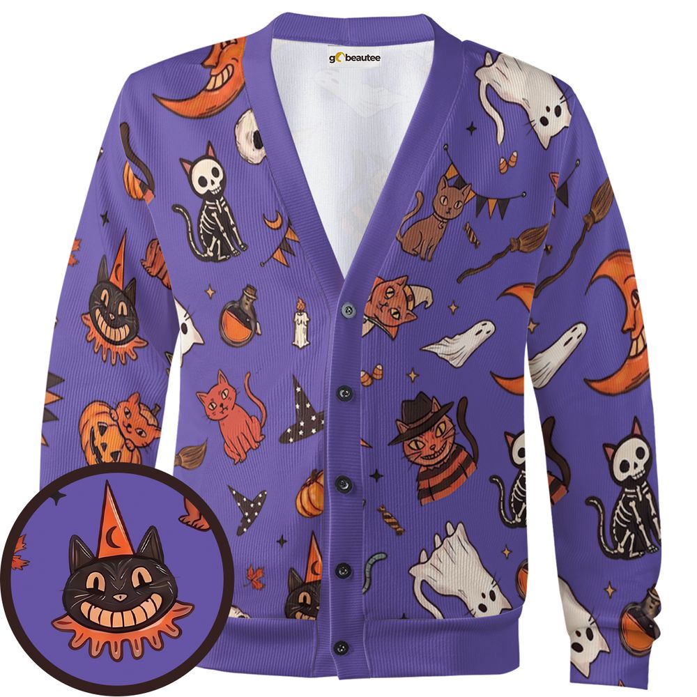 Retro Halloween Cats Purple -  - 1