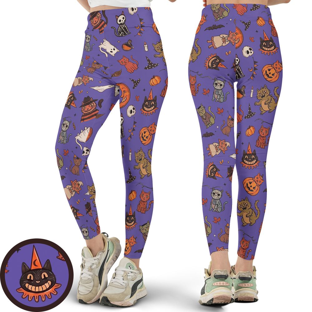 Retro Halloween Cats Purple -  - 1