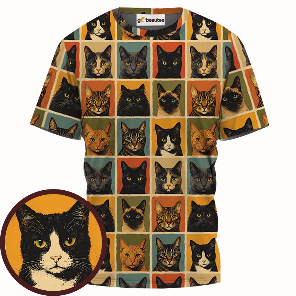 Retro Cat portrait Full Print Unisex T-Shirt -  - 1