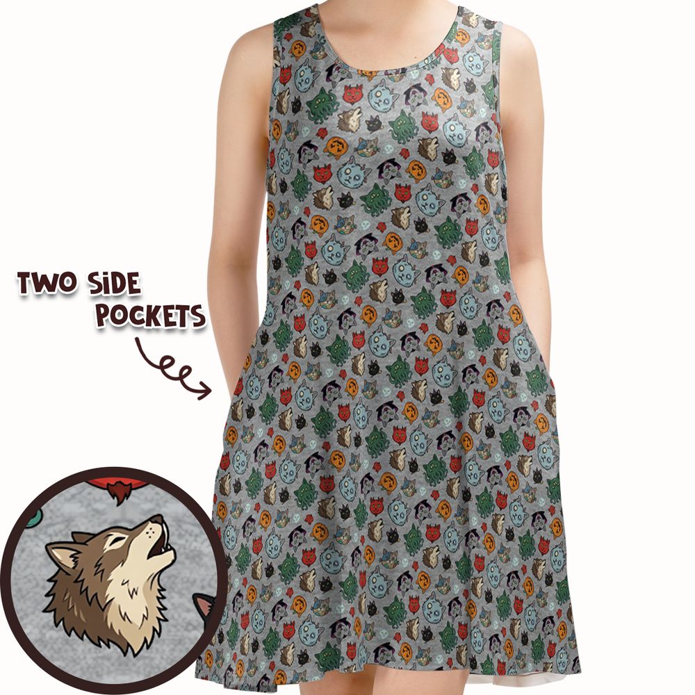 Spooky Monster Cat Mashup Halloween Sleeveless Dress -  - 1