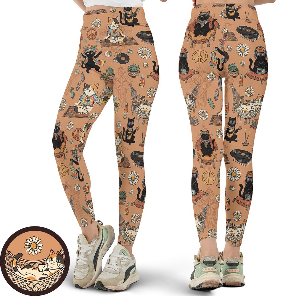 Hippie and Cat Full Print Legging -  - 1