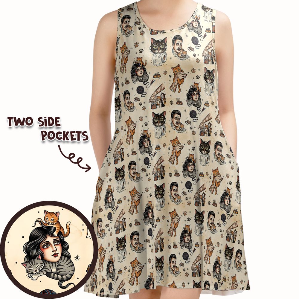 Cat Mom Cat Dad Sleeveless Dress -  - 1