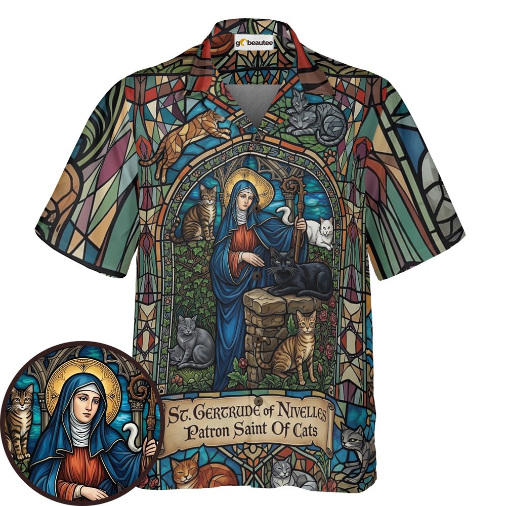 Patron Saint of Cats Stained Glass Hawaiian Shirt -  - 1